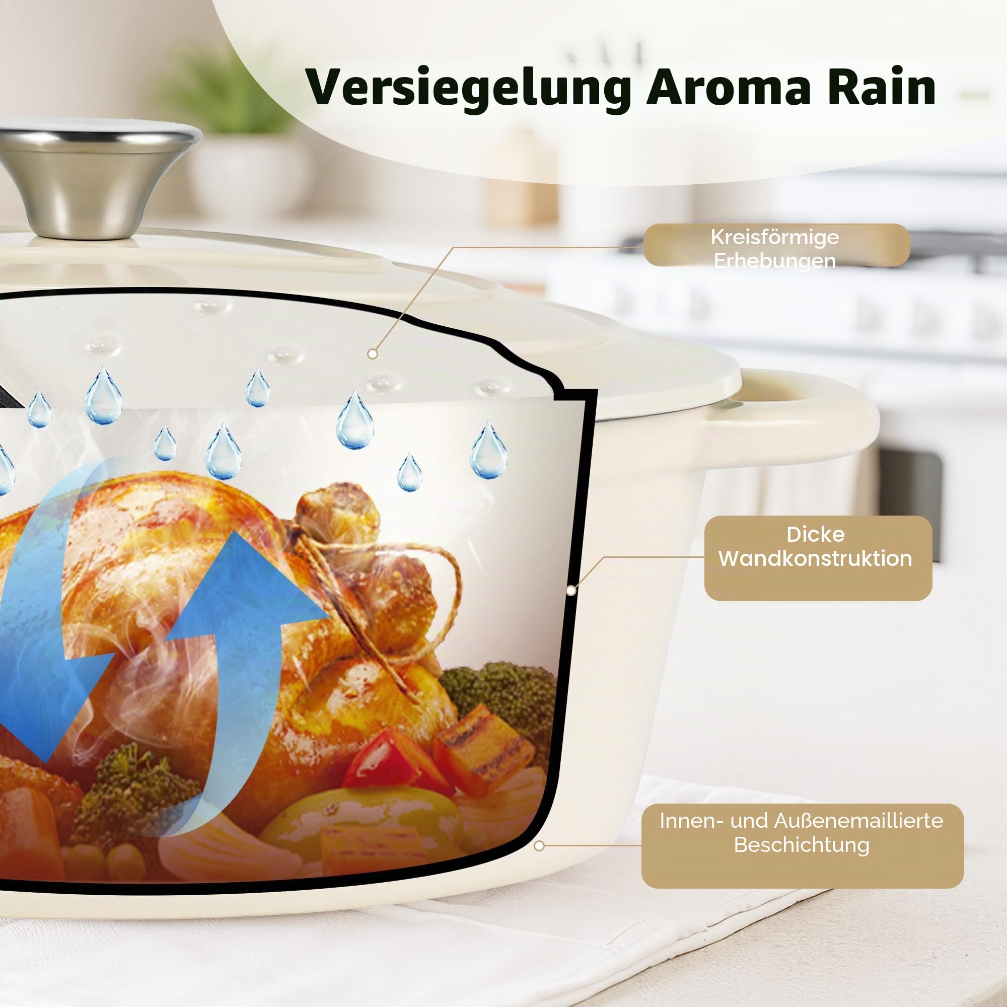 Ovaler Dutch Oven zum Brotbacken, 4,5 Quart Antihaft-Emaillierter Gusseisen-Dutch Oven Topf mit Deckel, ofenfest, ovale Kasserolle mit Deckel bis 260 °C zum Backen, Schmoren, Eintöpfe, Braten (Beige)