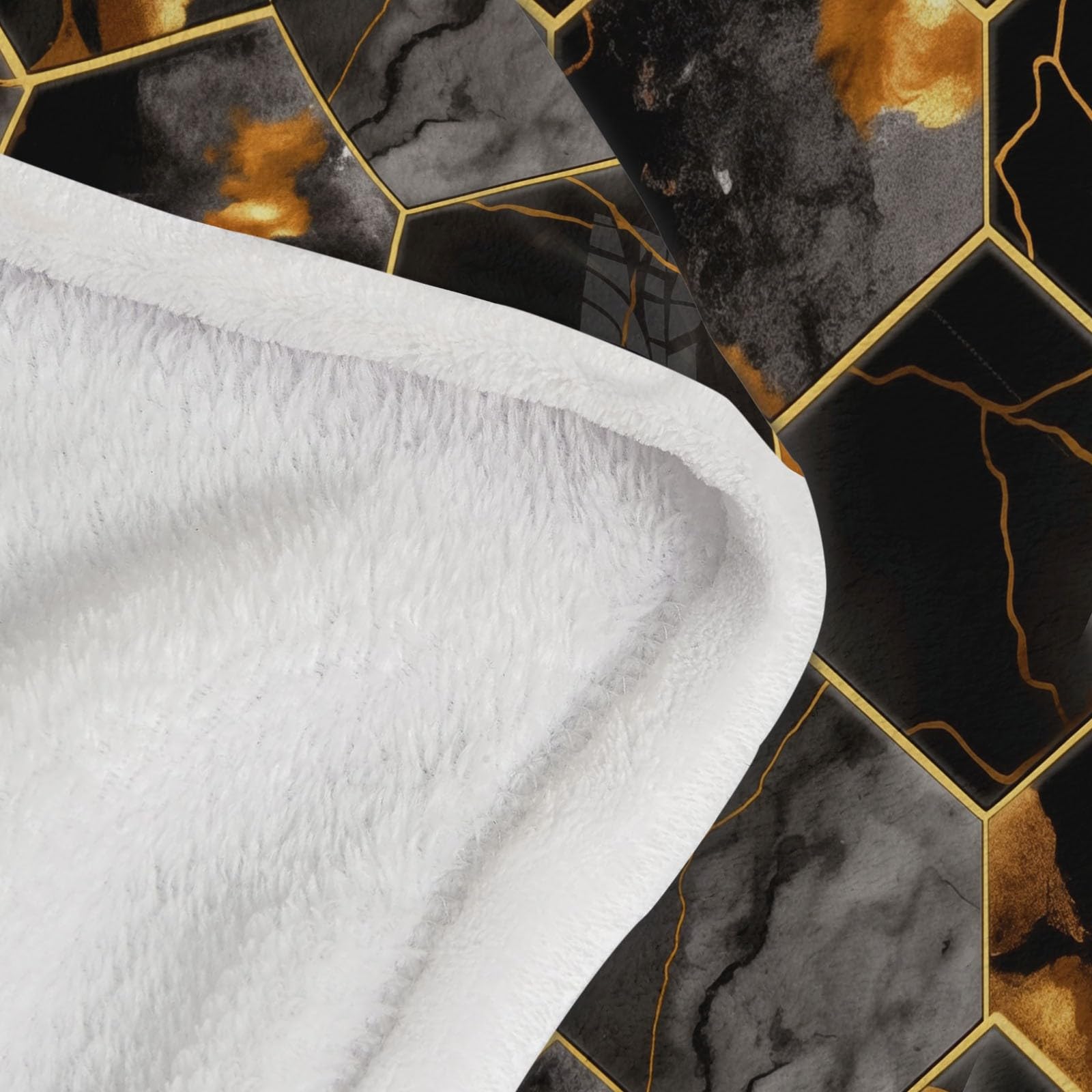 Coperta in pile 200 x 220 cm Eleganti Esagoni Di Lusso, Coperta in pile Nero in flanella per 2 persone, stampati, morbidi e caldi per divano letto