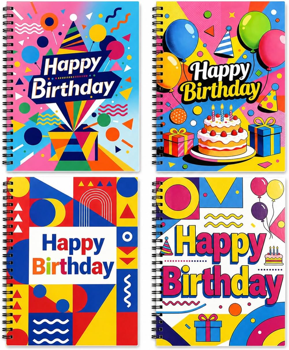 4 Pcs Birthday Gift Card Book 5.9 x 7.8 Inch Greeting Cards Birthday Booklet Organizer Booklet Keeper Books Keepsake for Adults Album Keeper Personalized Gift for Birth Party Supplies
