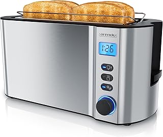Arendo - Toaster stainless steel long slot 4 slices - double wall housing - integrated bread holder - browning grades 1-6 - bread centring - automatic shut-off - display with remaining time display