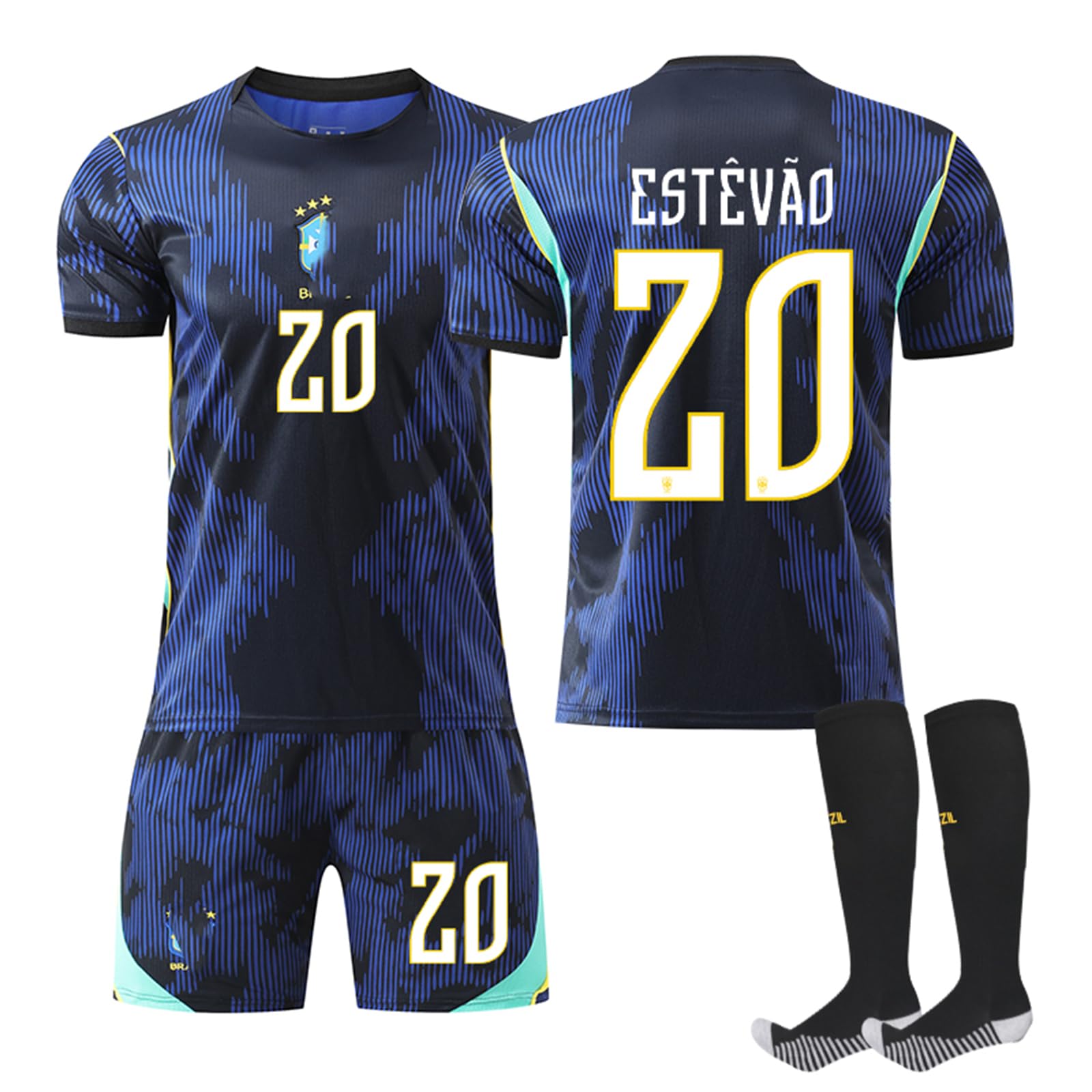 [COM4SPORT] ユニフォーム 2026 ブラジル代表 ワールド ネイマール 上下セット 靴下付き 子供用 大人 アウェー 軽量 快適 サッカーチームファングッズ コスプレ ハロウィン 記念 - 4