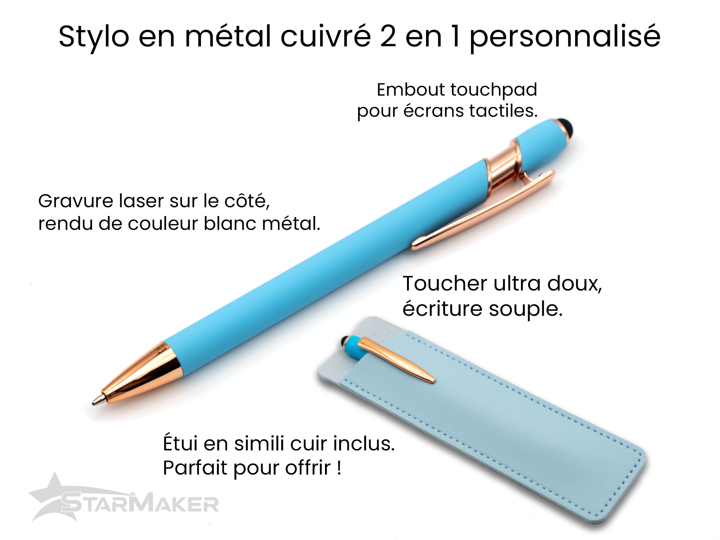 StarMaker Stylo Témoin En Or Avec étui Cuir - Idée Cadeau Témoin De Mariage - Stylo En Métal 2 En 1 Tactile Avec Gravure Laser, Original Et Chic à Offrir (Noir