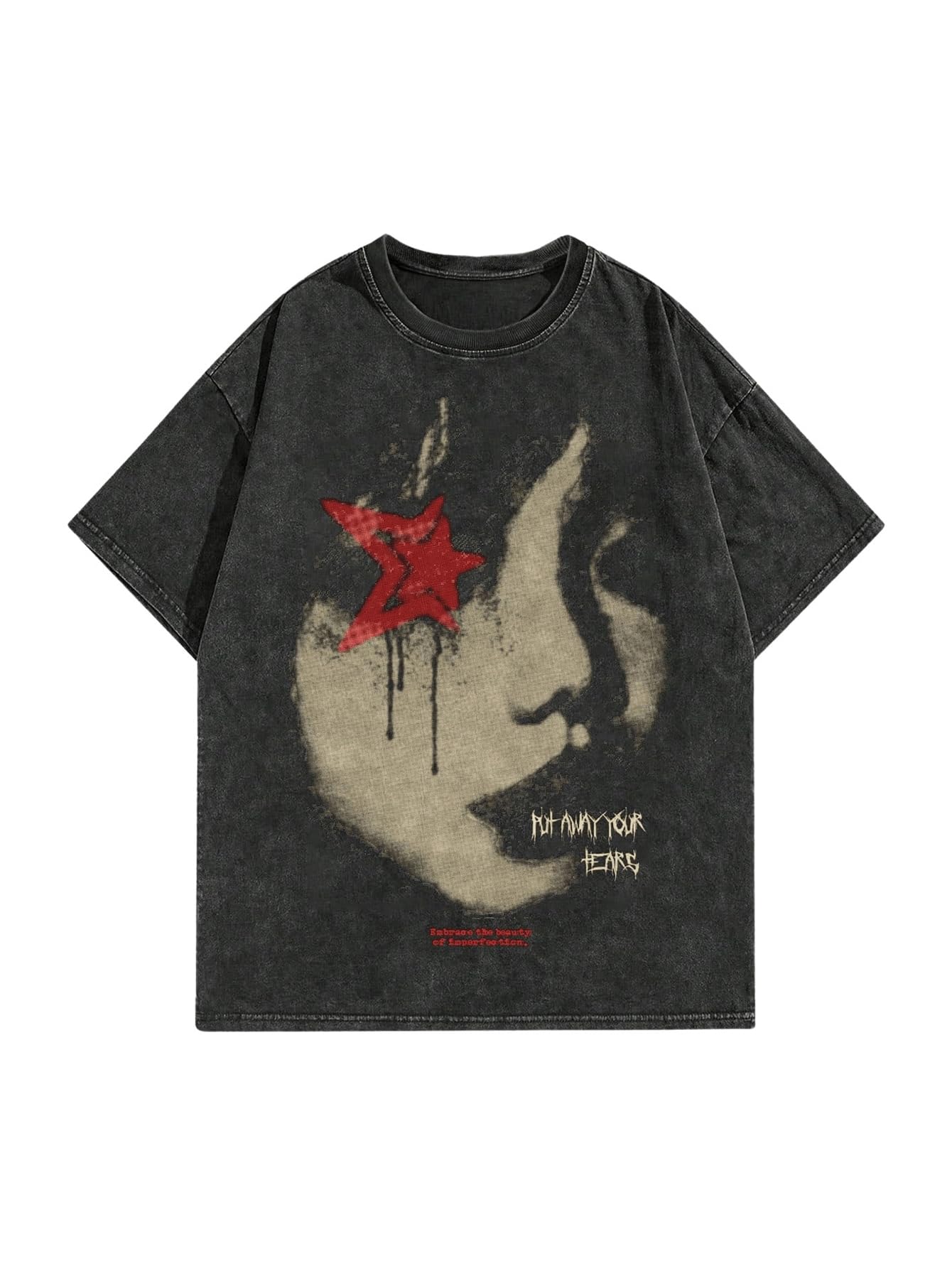 VIPWOLF Men's Graphic Oversized Short Sleeve Tee Shirt Y2K Vintage Cool Acid Wash Streetwear T-Shirts