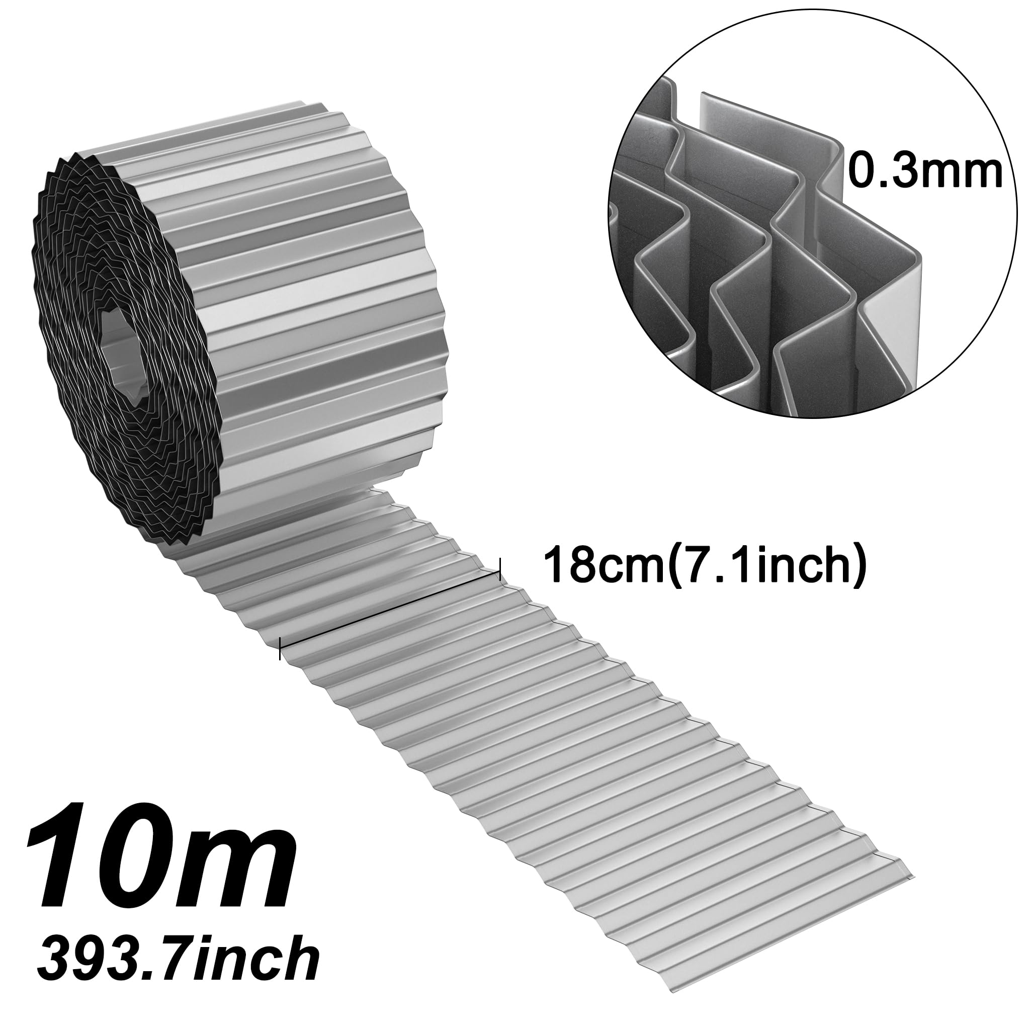 Froadp Obrzeże trawnikowe metalowe, 30 m x 18 cm, srebrne, faliste obramowanie rabatki
