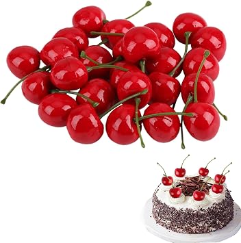 25 pcs Artificial Red Simulated Cherry, Simulated Plastic Fruit