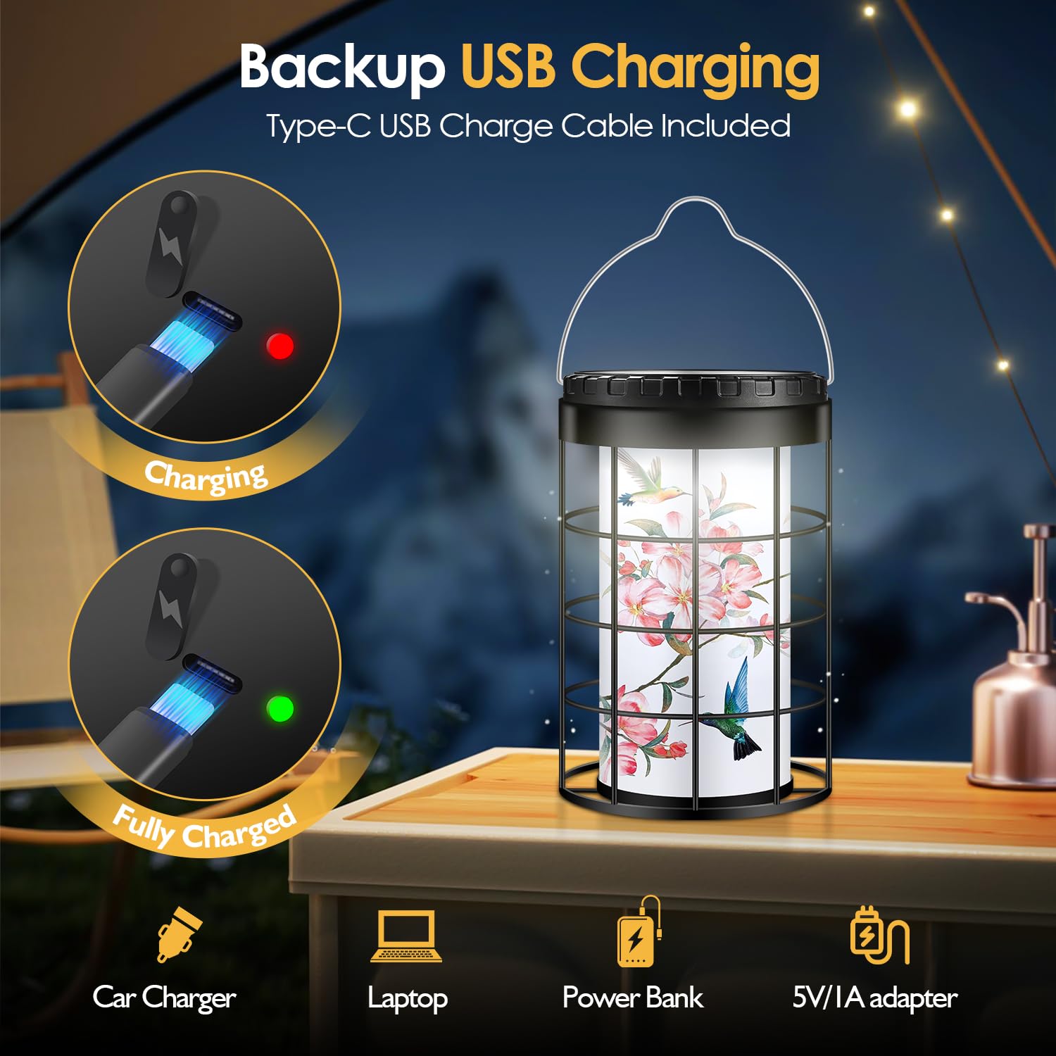 Hummingbird Solar Lanterns Outdoor Waterproof, Solar & USB Dual Charging Options, Garden Decor Hanging Lights, Gifts for Mom Wife Grandma Daughter Friends Sister