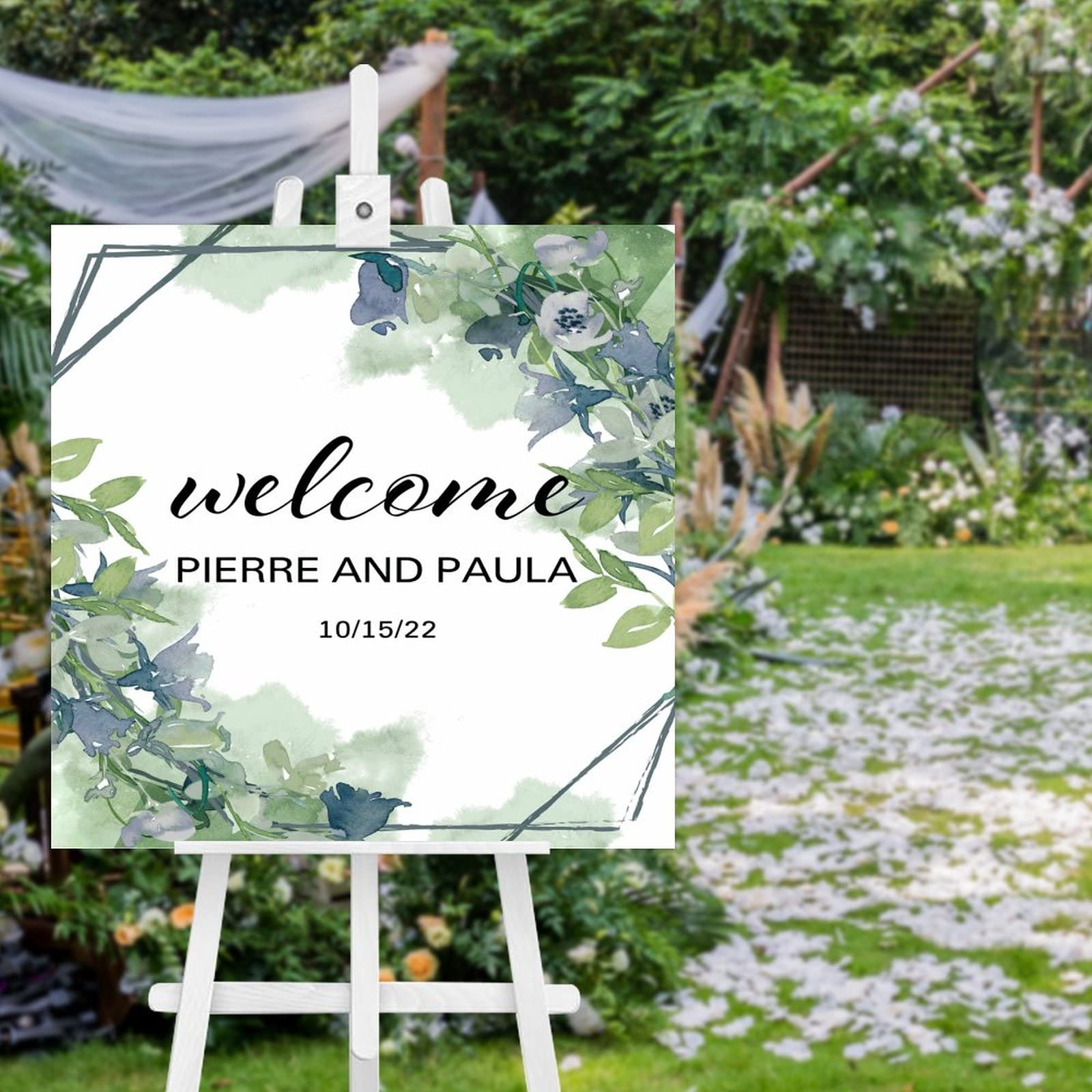Panneau de bienvenue mariage en bois aquarelle 50x50 cm