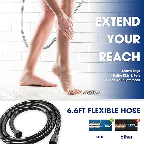 Miniatura 2 de Cabezal de ducha de mano con manguera extra larga, espray de mano desmontable cuadrado de 8 ajustes con botón de llave de piano e interruptor de