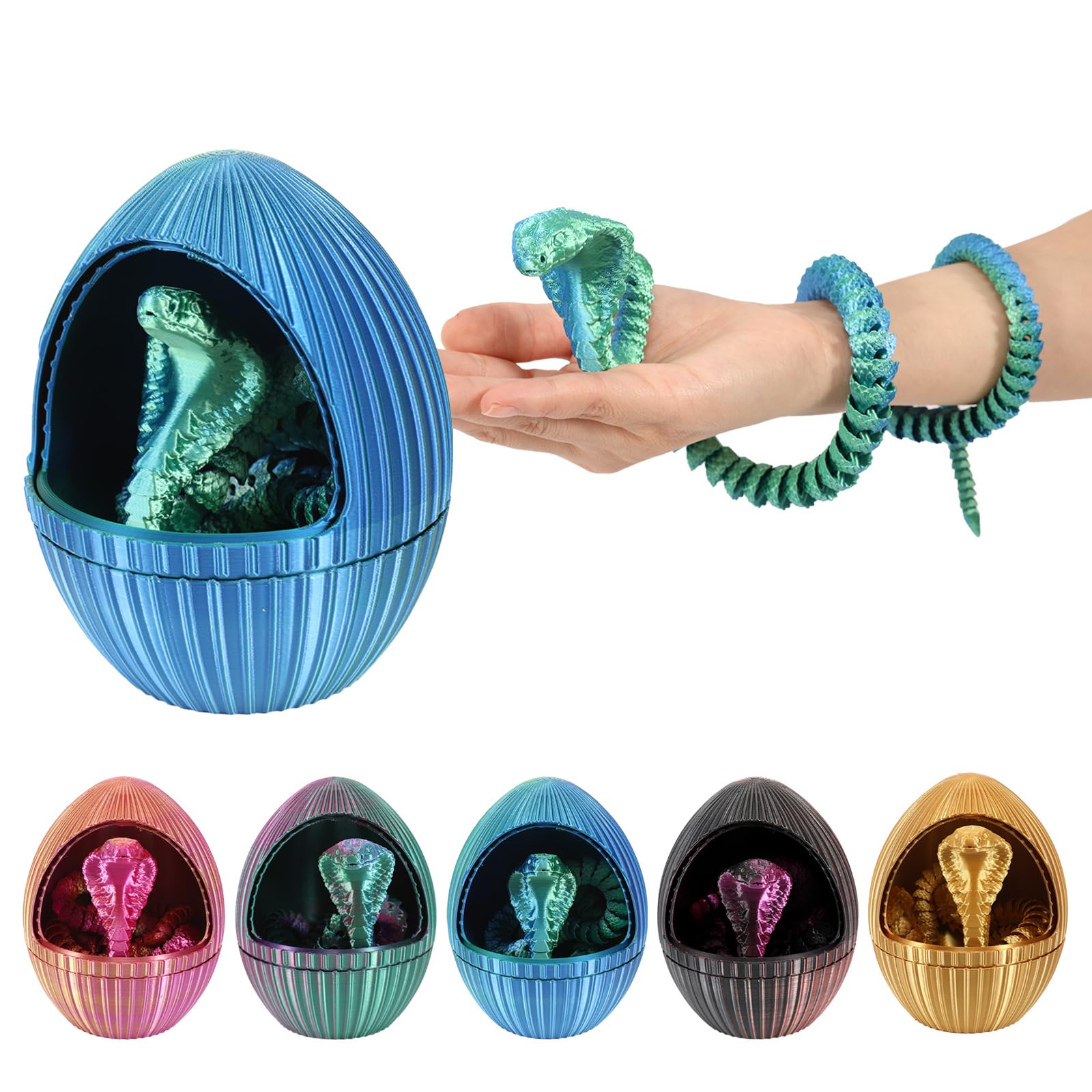 3D Printed Snake Egg Toys with Fidget Snake Inside, 24'' 3D Articulated Snake in Easter Egg, Figures Decor Home Office (Green)