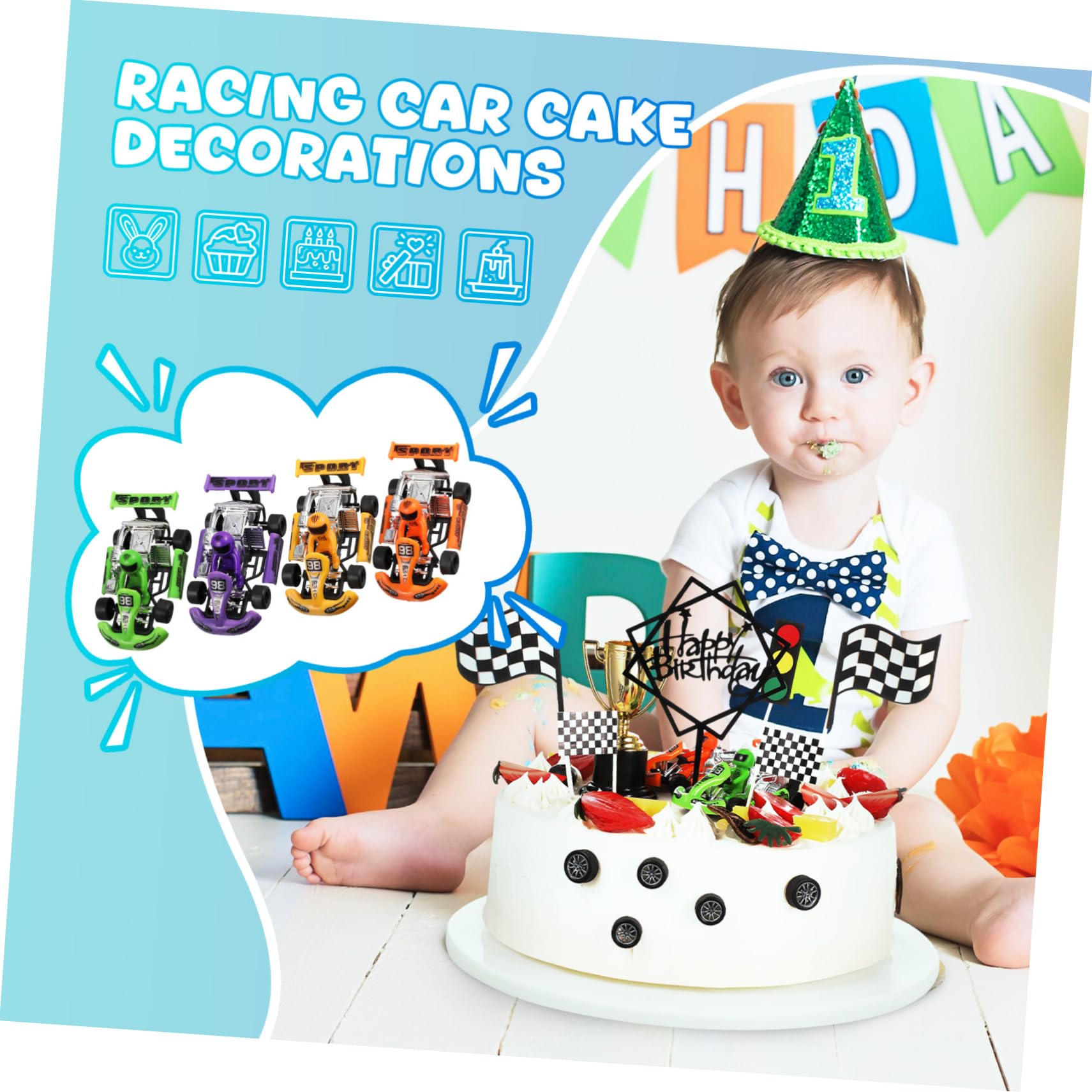 Decorazioni Torta Auto 23 Pezzi Carta per Compleanno Bambini