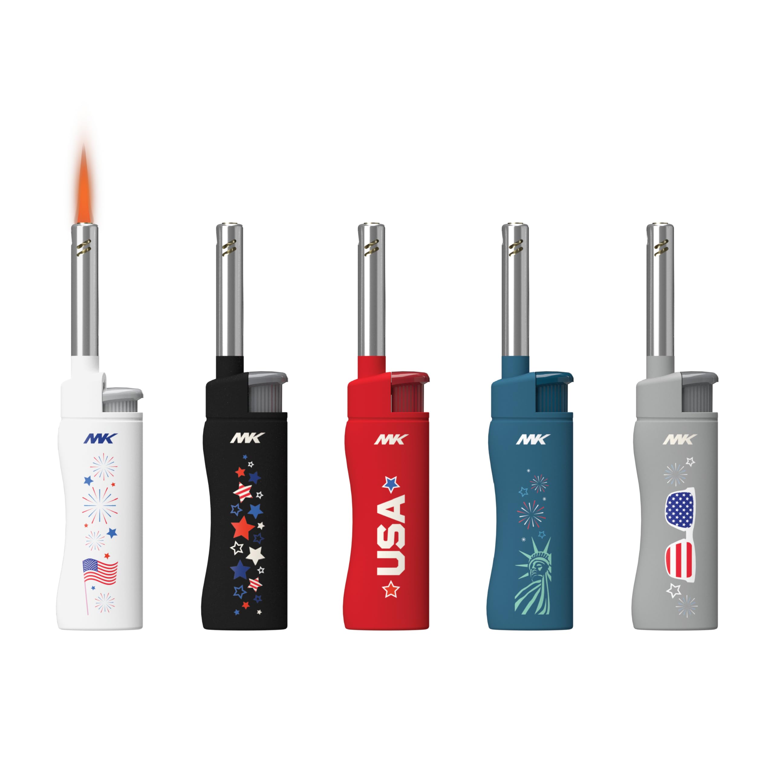 MKCandle Lighter, Butane Refillable Wind-Resistant Flame, 5-Pack for BBQ, Camping, Outdoor Use (Independence-5PC)