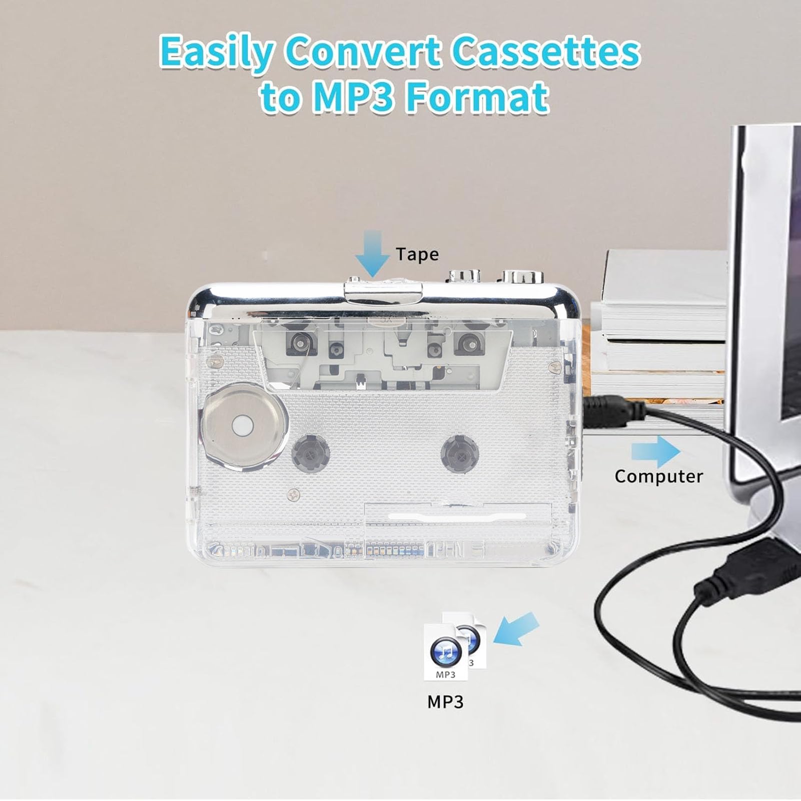 Topiky Cassetta Cassette Cassette su MP3 Converter, USB Cassette Tape Player Cattura Musica Audio MP3, Auto Reverse e Clear Stereo Cassette Tape Player, Audio Cassette a Digital
