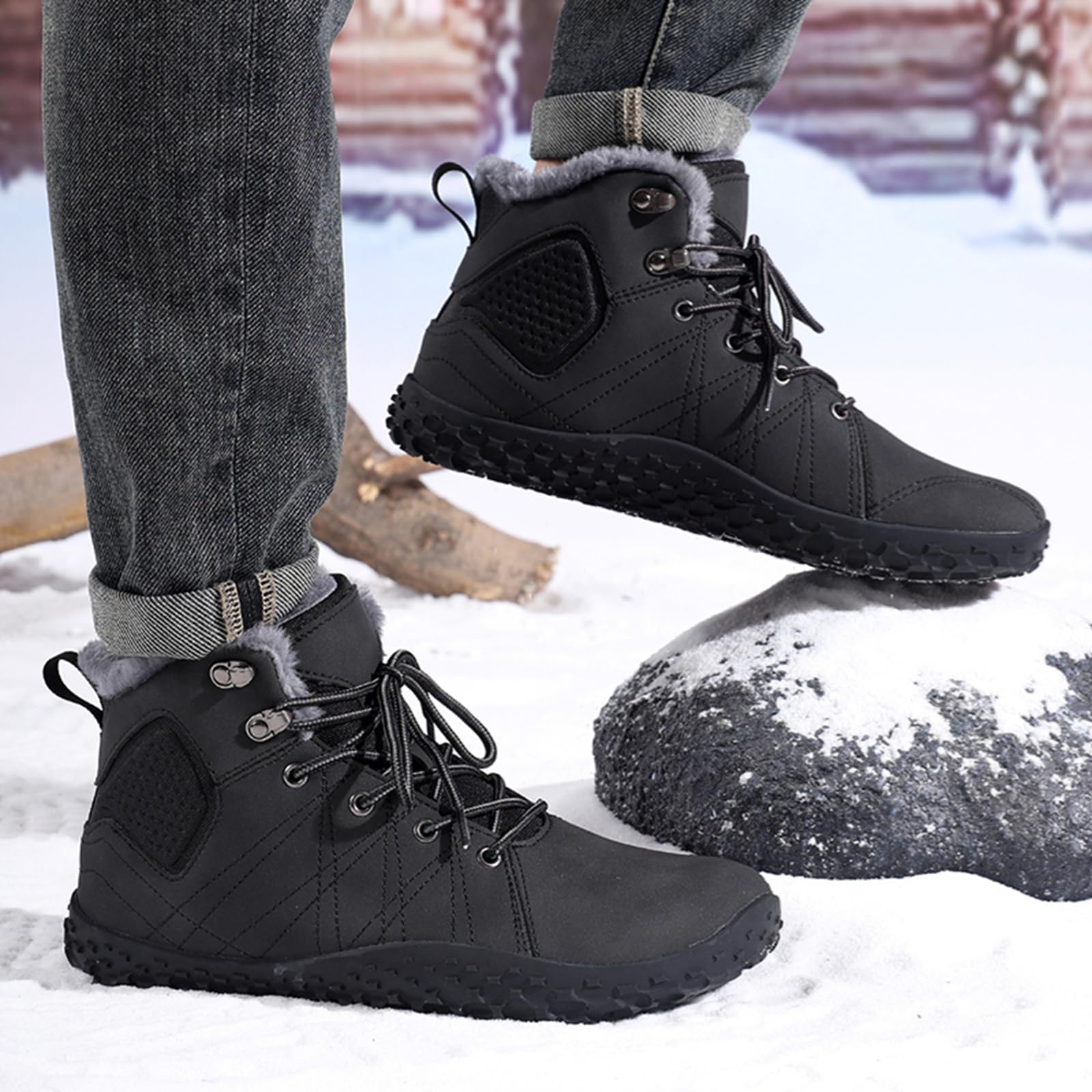 CUTEHEELS Męskie śniegowce High Top | buty zimowe z izolacyjną podszewką z polaru i gumową podeszwą na wędrówki w śniegu, do codziennego użytku w mieście