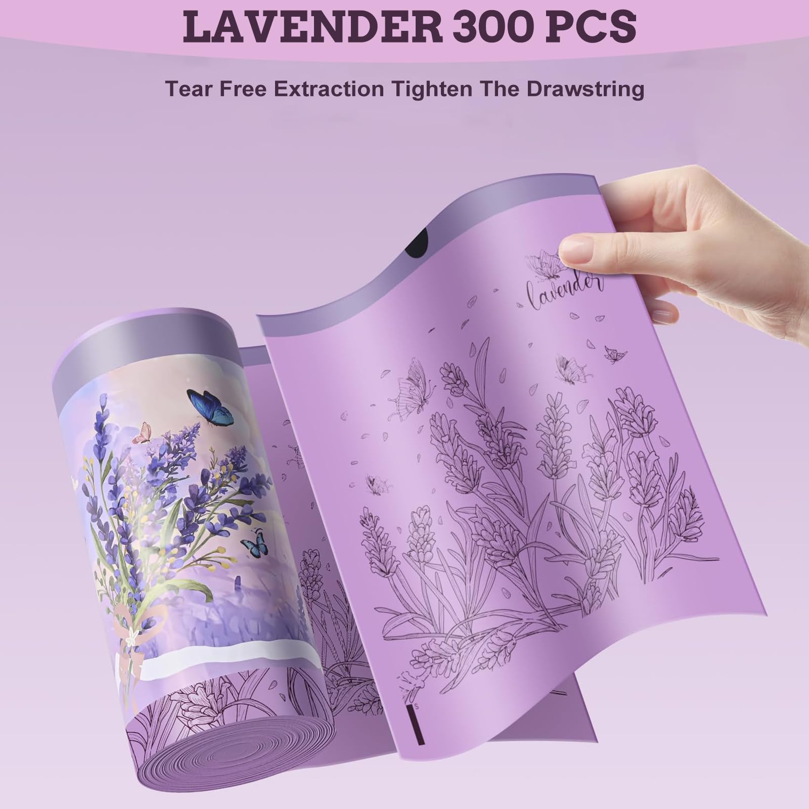 300 sacchetti per la spazzatura profumati alla lavanda, piccoli sacchetti per la spazzatura da 10-15 l, con coulisse, per casa, ufficio, cucina e bagno, lascia il bidone dell'oscillazione profumato di