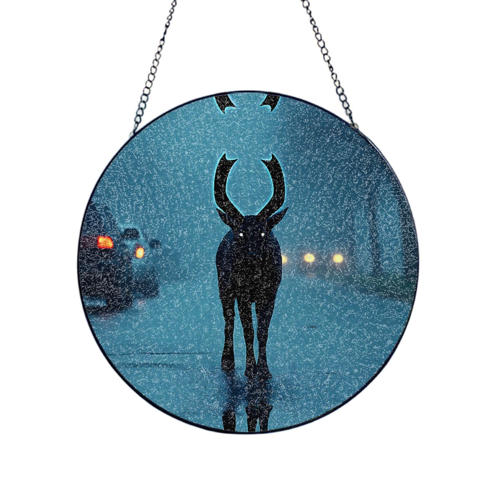 Phayah Shadow Deer Print Stained Glass Window Hanging Sun Catchers Decoration Mother'S Day Birthday Gifts For Home Garden Porch 10in（25cm）