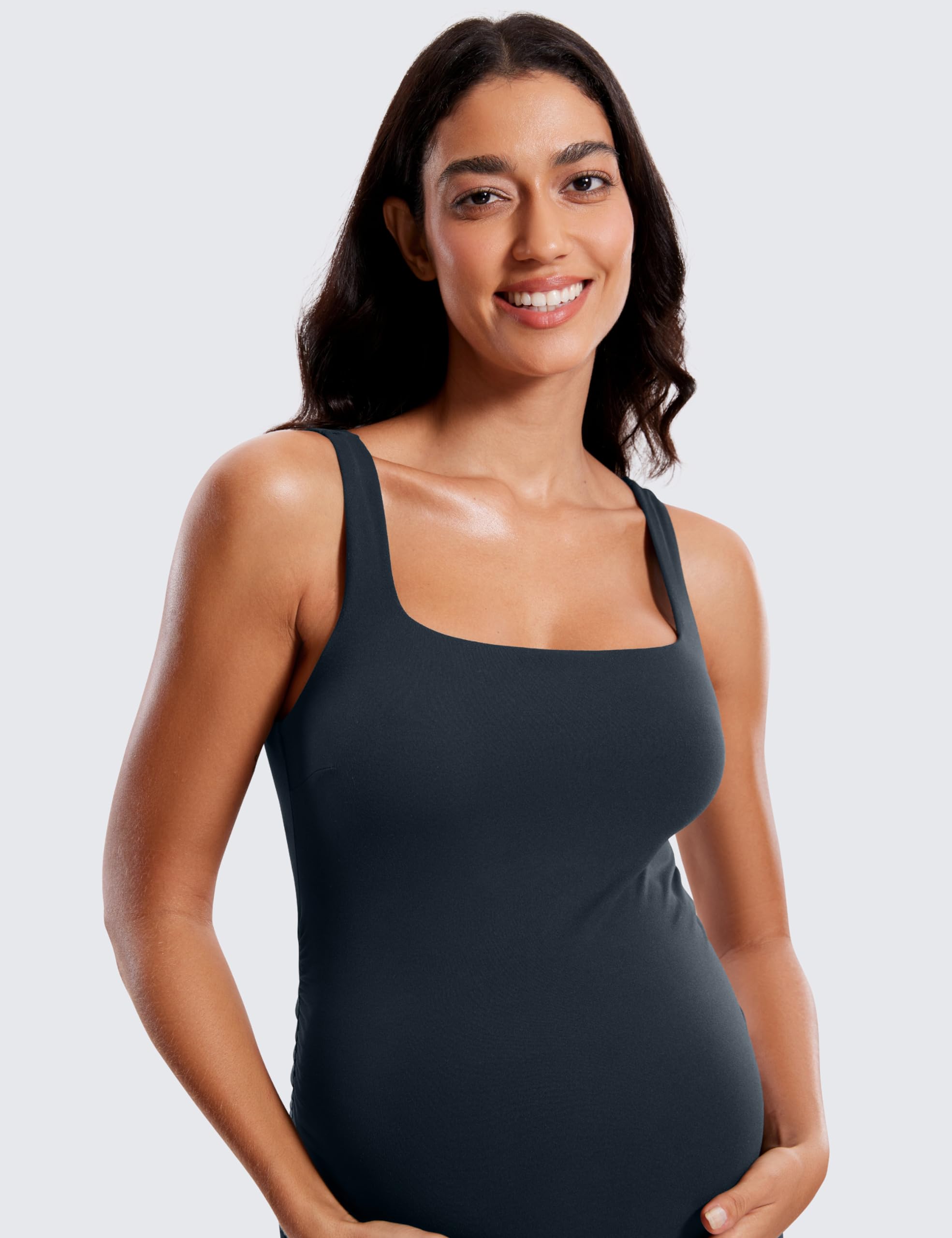 CRZ YOGA Maternidad Vestido Midi Escote Cuadrado | Butterluxe, Sostén Integrado, sin Relleno, Súper Suave, Casual, Frunces Laterales, Abertura Lateral, Embarazo y Posparto
