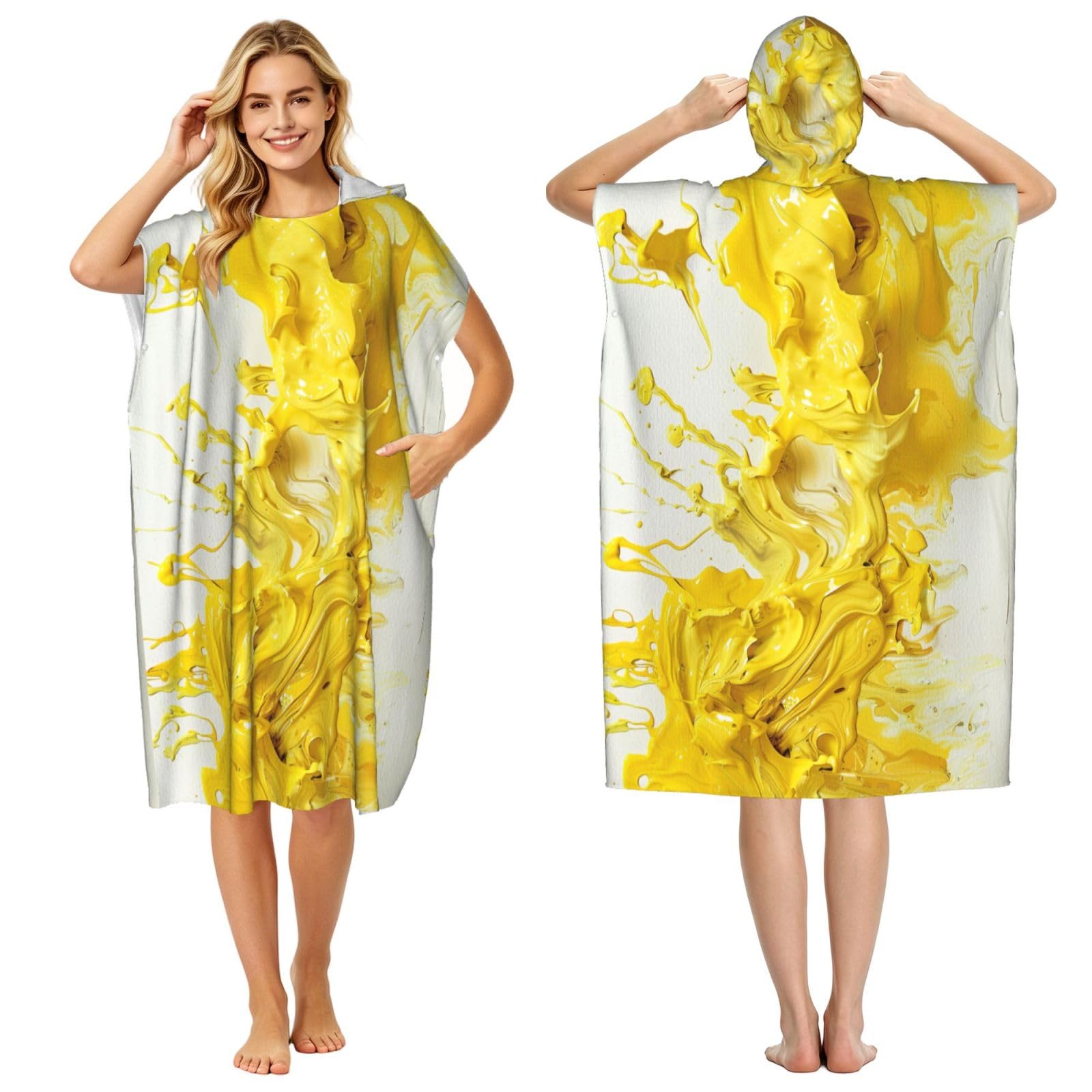 DTHKJNLSF Lemon Yellow Adult Hooded Beach Poncho Towel
