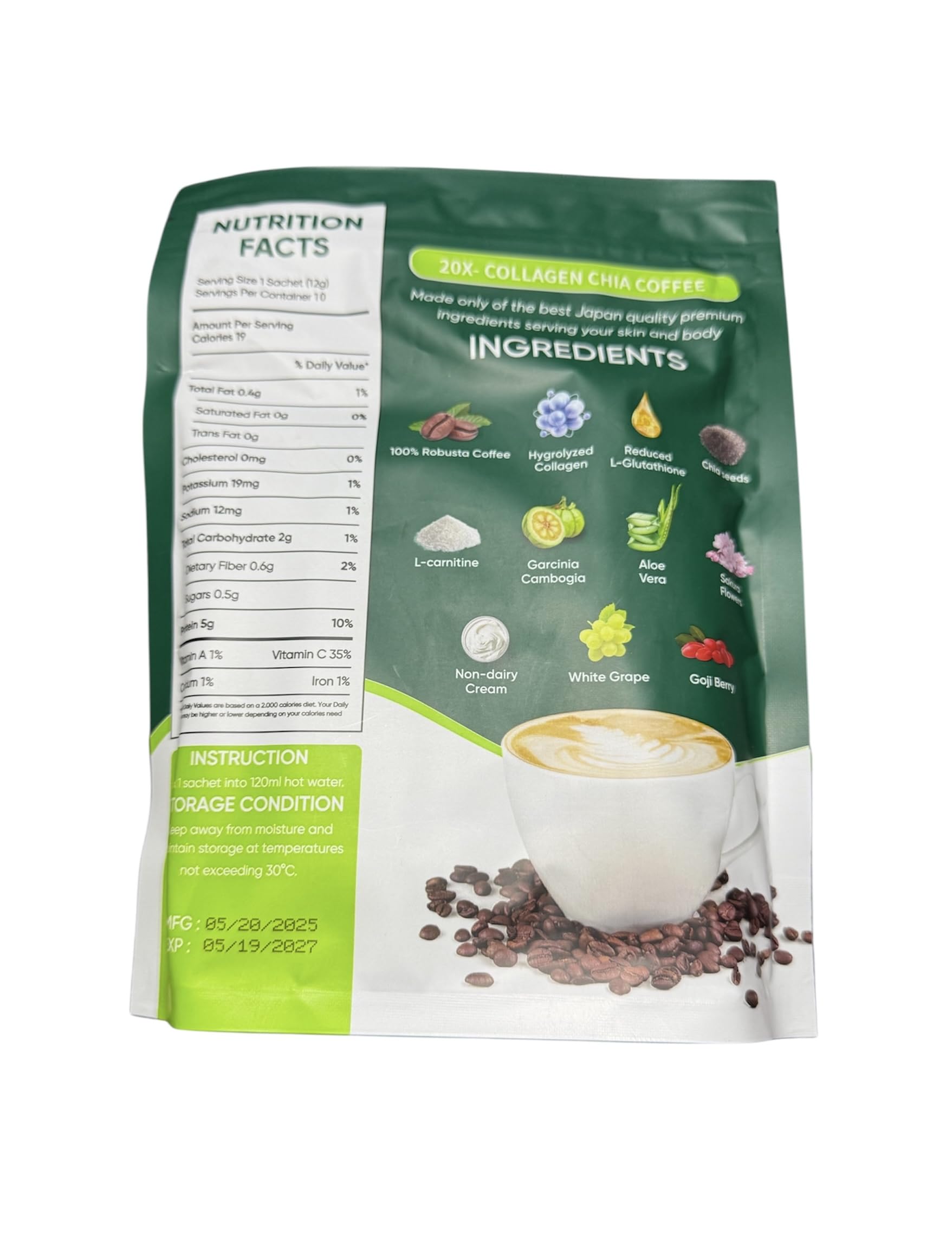 Amazon.com : FIT GUM 20X Collagen Chia Coffee - 11 in 1 Coffee Mix