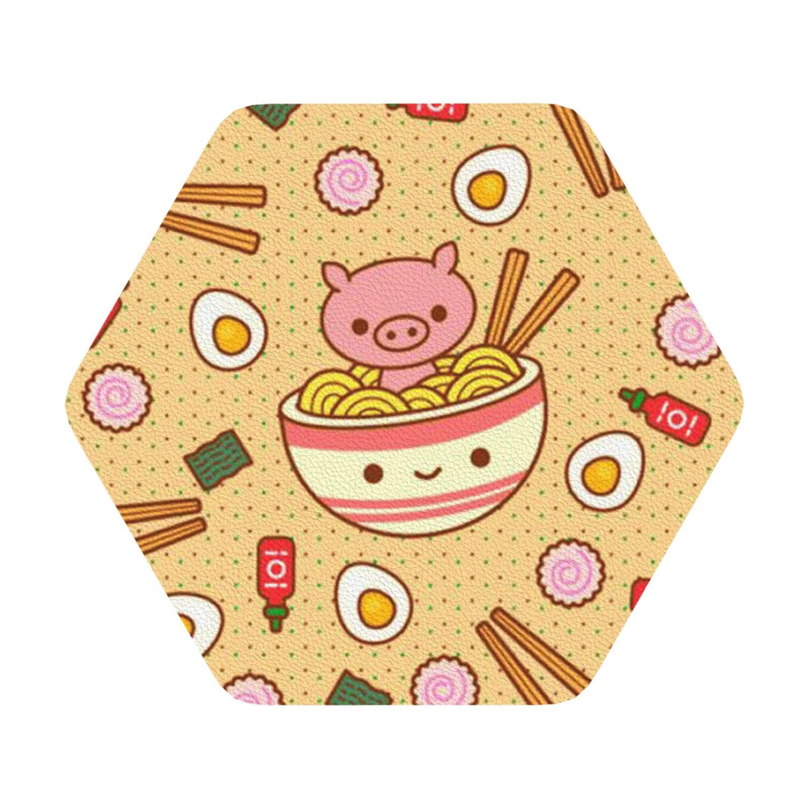 Delicious Sweet Ramen PU Leather Coasters Set of 6 Hexagon Drink Coasters