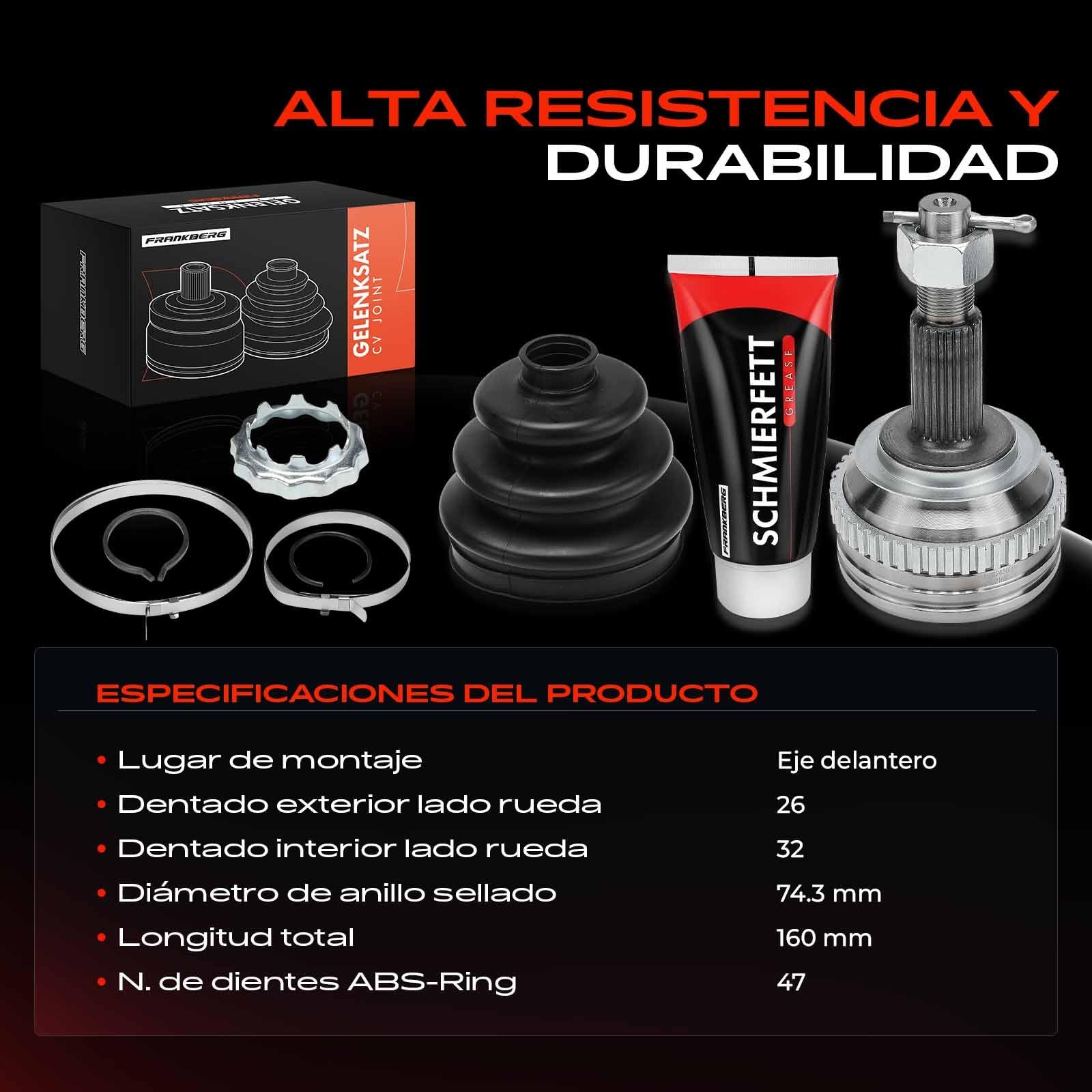 Frankberg Junta homocinética junta de velocidad constante lado de la | 04641960AA; Compatible con: Caravana RG, Voyager IV RG RS, Voyager/Grand Voyager III GS NS, neoyorquino