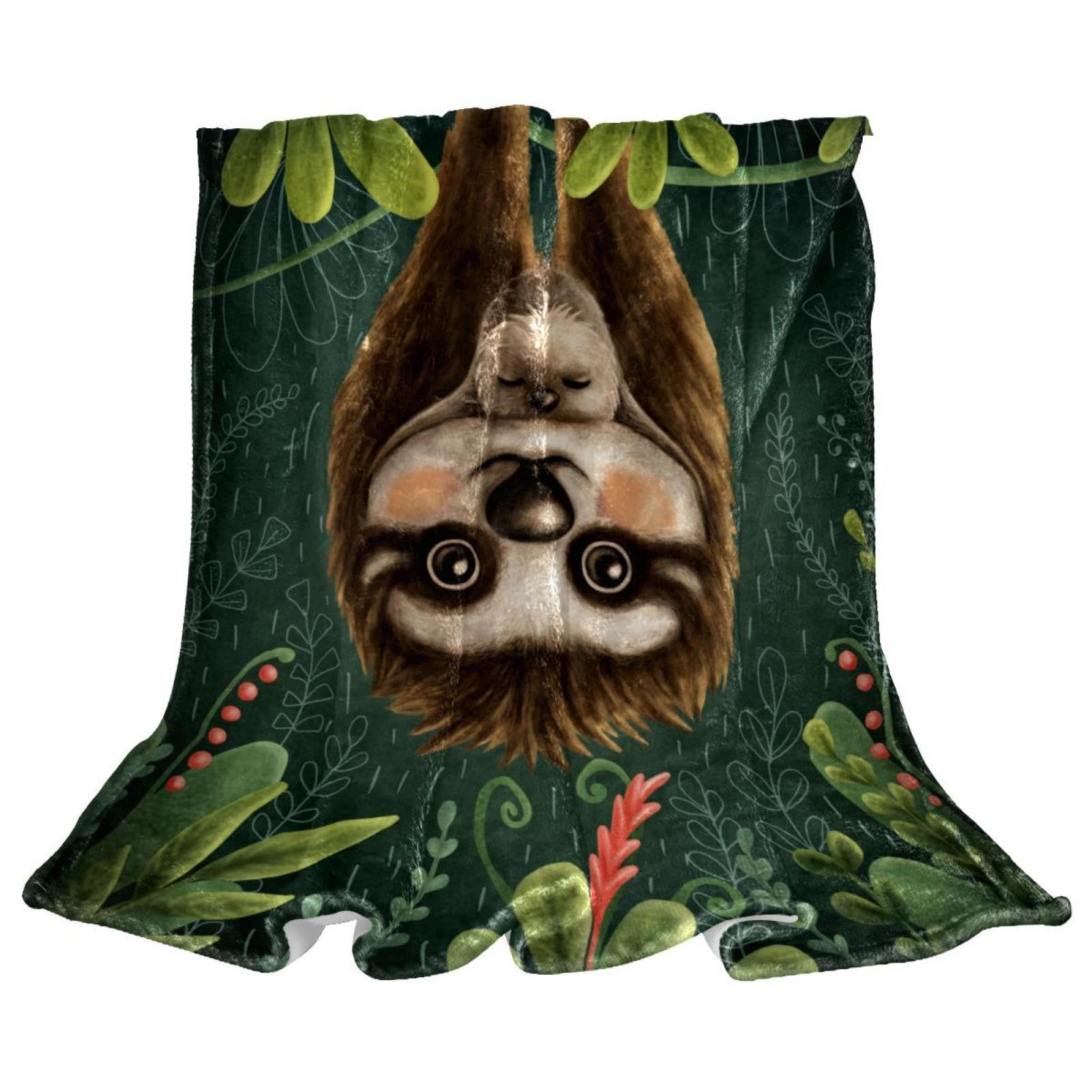 Couverture polaire sloth tropical plaid microfibre chaude douce jeté de canapé 150x200cm