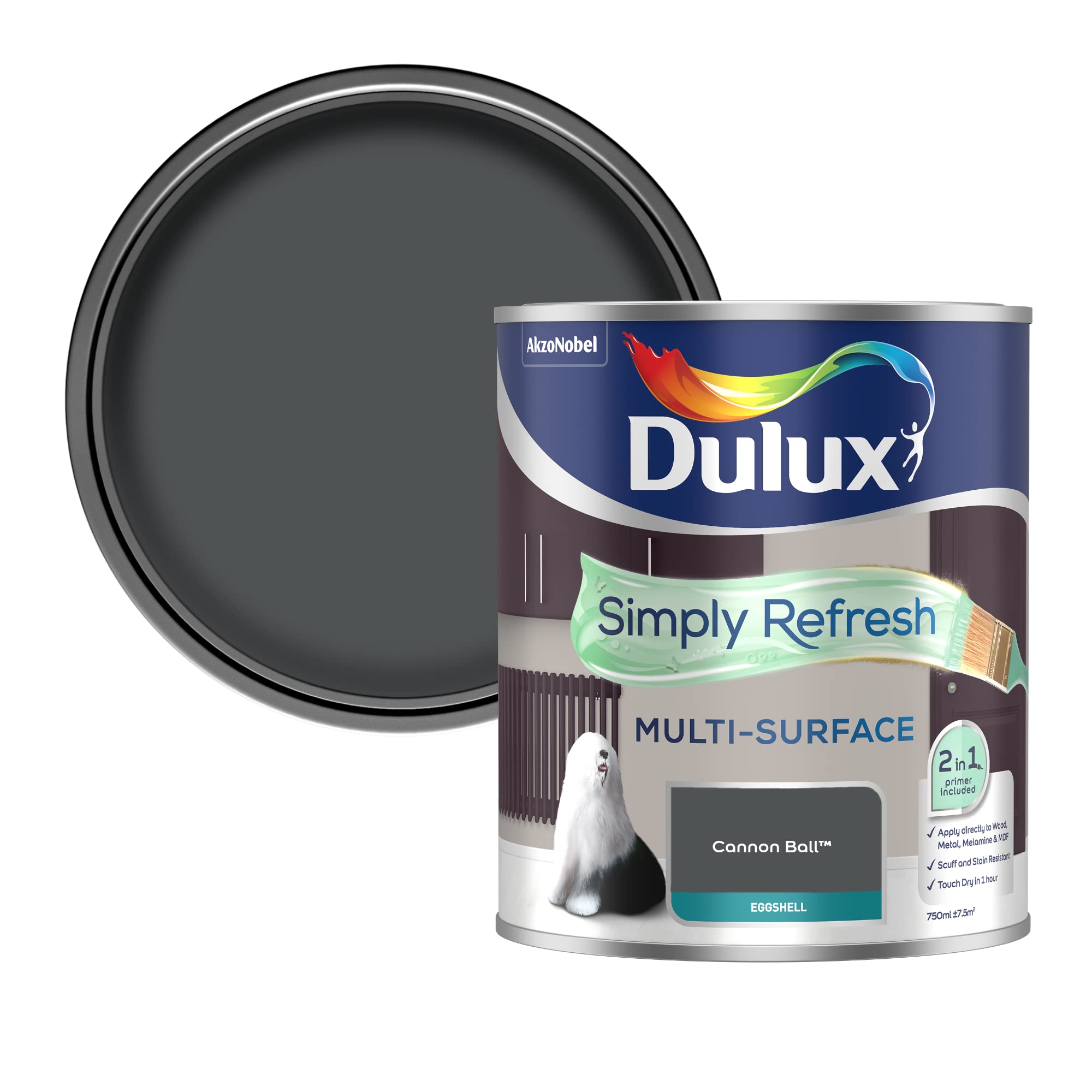 DuluxSimply Refresh Multi Surface Eggsgell Paint - Cannon Ball - 750ML