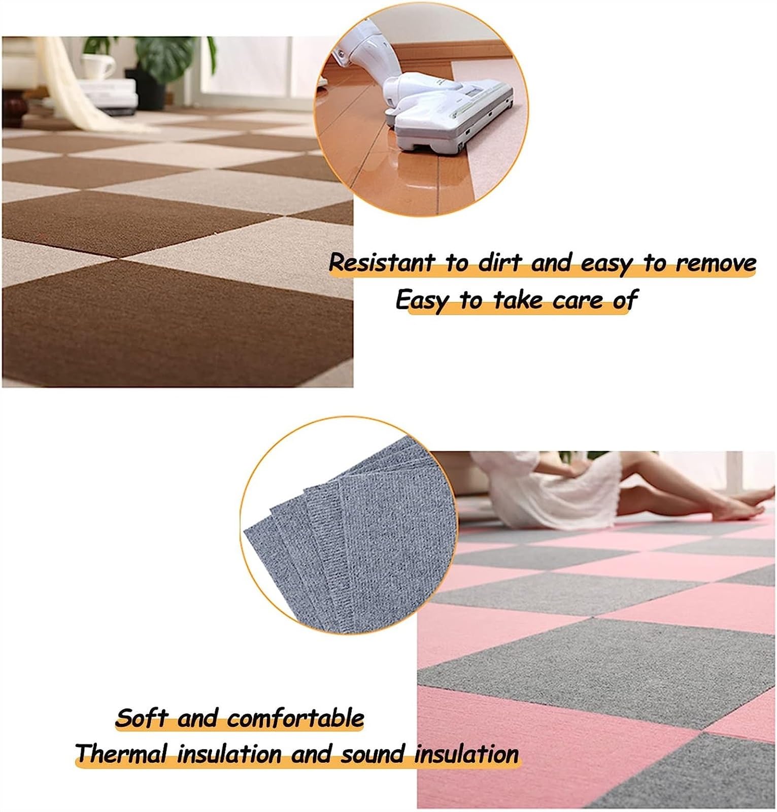 Losetas de moqueta Autoadhesivas, Baldosas de moqueta Acolchada Suave 30 x cm (12" 12") Autoadhesivas for Uso Comercial y residencial. Fáciles Pegar Lavar(Curry Color,60pcs)