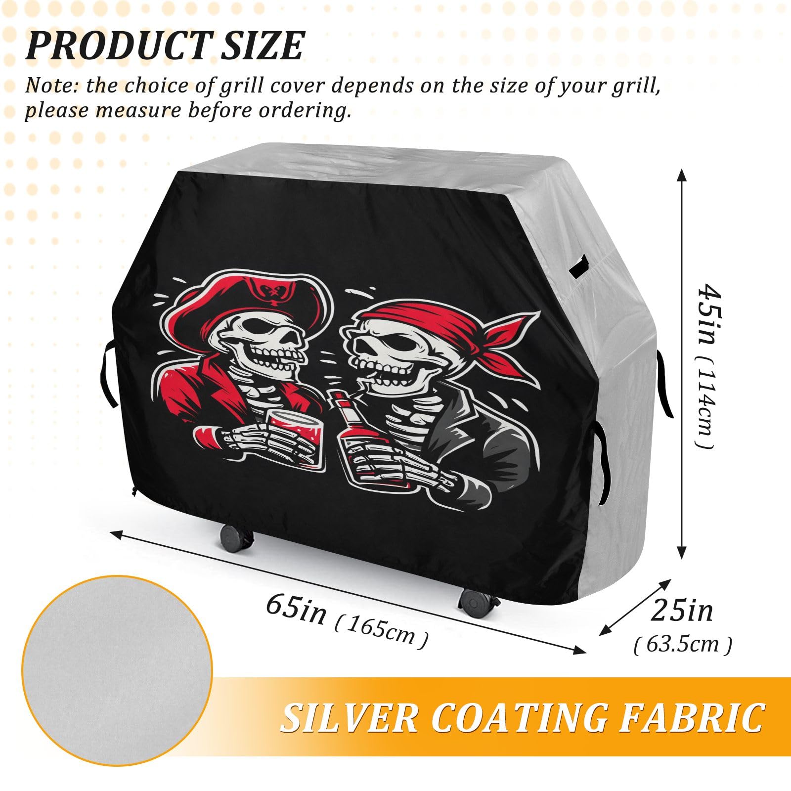 Copertura per barbecue di alta qualità, impermeabile, resistente allo sbiadimento, resistente, adatta per griglie fino a 63 cm, motivo: teschio pirata