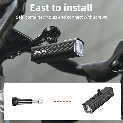 Miniatura 5 de ROCKBROS Luz de bicicleta de 1500 lúmenes, luces de bicicleta para conducción nocturna, 5000 mAh, USB-C, recargable, IPX6, impermeable, luz