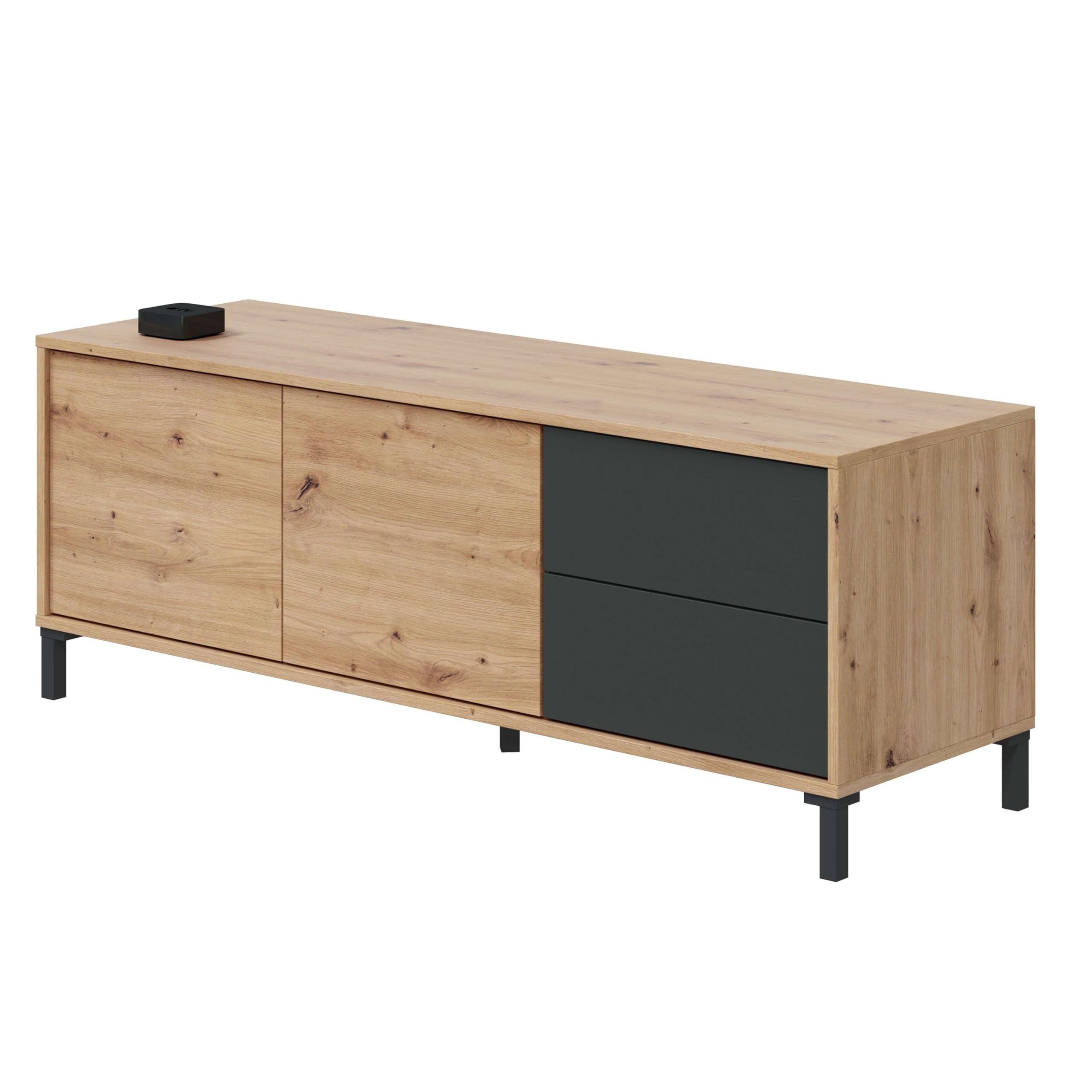 Habitdesign Tv-Modul Moderner Tv-Schrank Mit 2 Türen Und 2 Schubladen In Eiche Nodi Und Anthrazit, Wohnzimmermöbel Mit Stauraum, Maße: 130 X 47 X 41 Cm (B X H X T), Modell Brooklyn