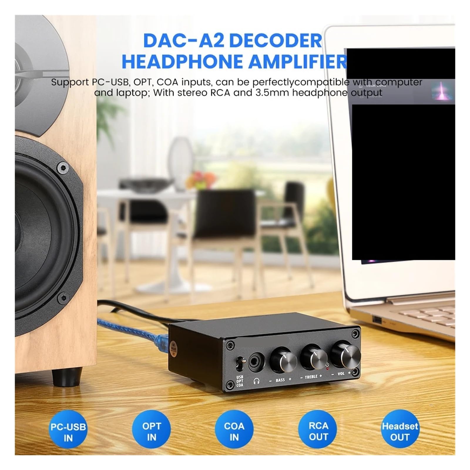 Decoder HiFi USB Amplificatore for cuffie Uscita ottica coassiale stereo Per l'home cinema