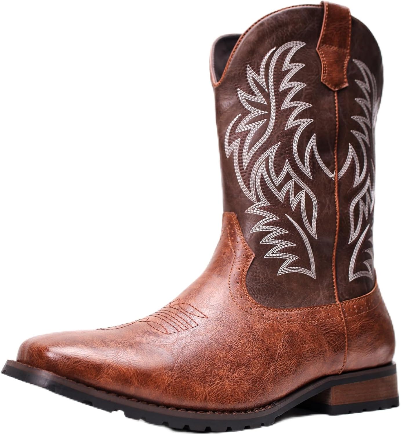 Cowboy Boots for Men Embroidery Men's Western Boots Retro Square