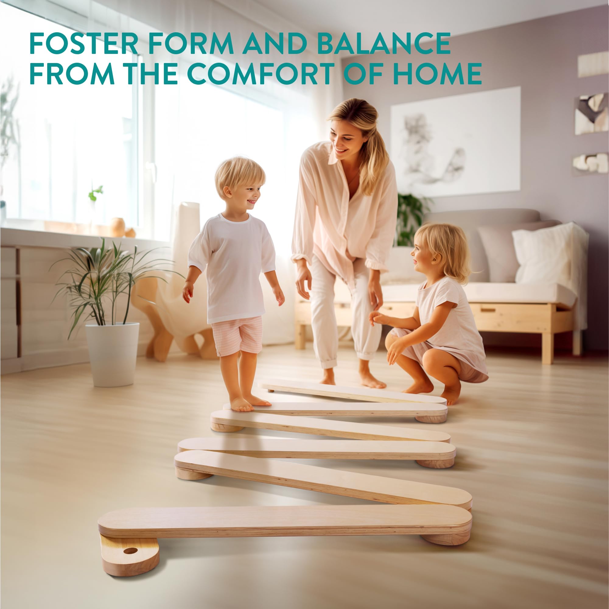 Navaris Poutre d'équilibre en Bois pour Enfants - Module motricité bébé avec 6 Planches Jouet d'équilibre intérieur extérieur - Parcours de motricité éducation Montessori