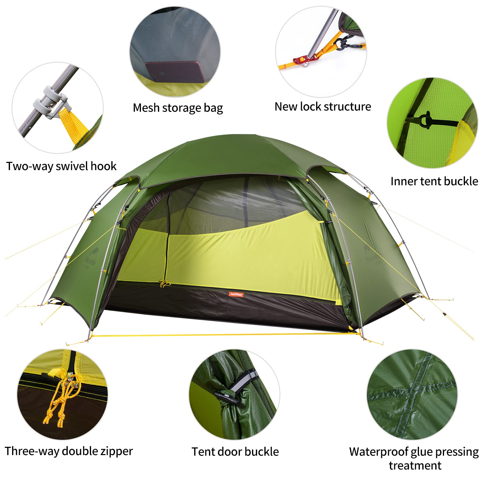 Naturehike Cloud Peak Carpa Hexagonal Carpa Mochila de 4 Estaciones Adecuada para Trekking al Aire Libre Campamento para 2-3 Personas con Tapetes