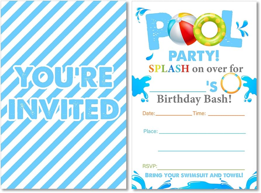 Splash Pool Birthday Party Invitations with Envelopes Set of 20 Summer Pool Theme Birthday Party Invites Fill in Blank : Amazon.sg: Toys splash-pool-birthday-party-invitations-with-envelopes-set-of-20-summer-pool-theme-birthday-party-invites-fill-in-blank-amazon-sg-toys