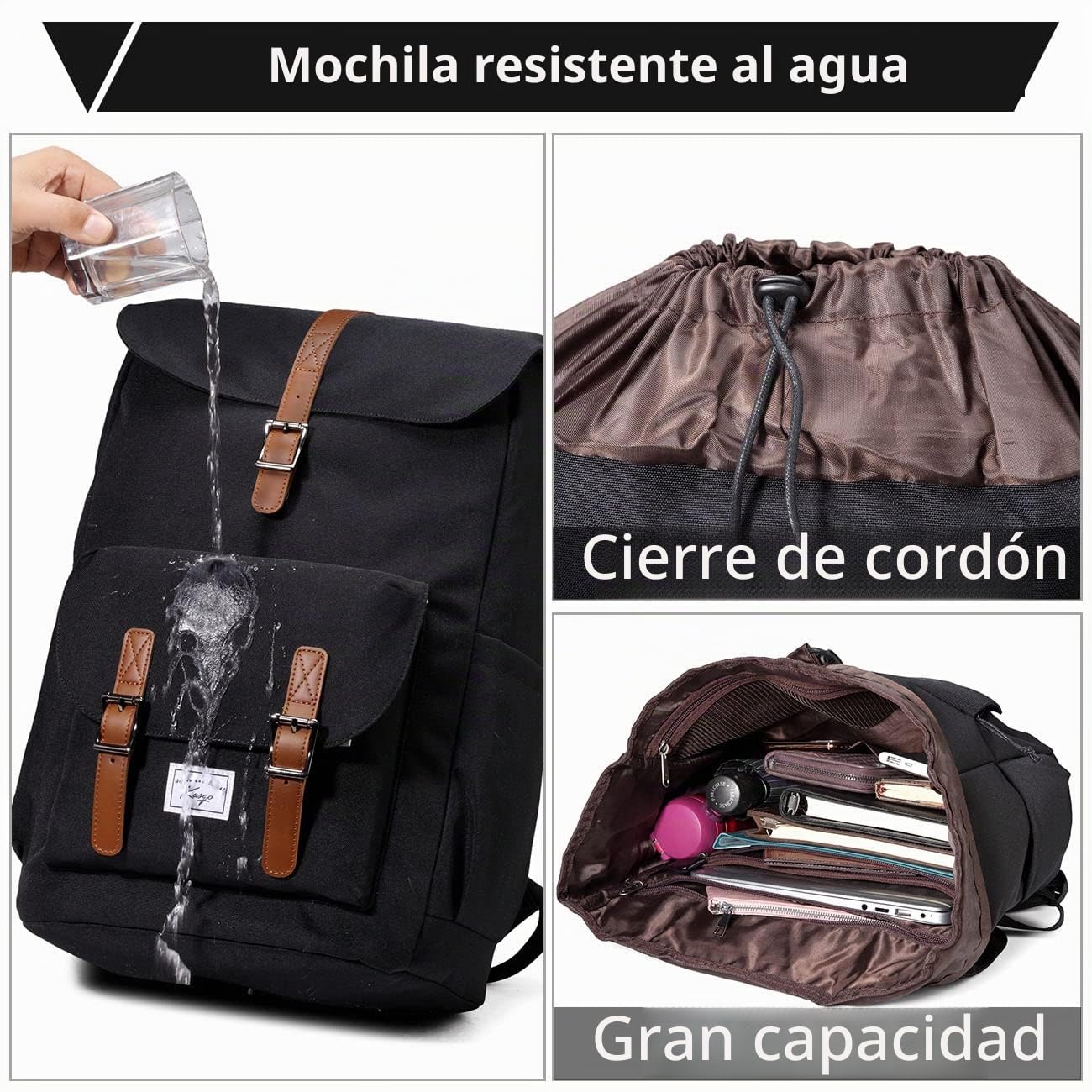 Mochila Viaje, Mochila Hombre Mochila Mujer Vintage Mochilas Escolar Impermeable Mochila Portatil 15.6 Pulgadas Impermeable Mochila Universidad Adolescentes para Acampar Viaje Trekking