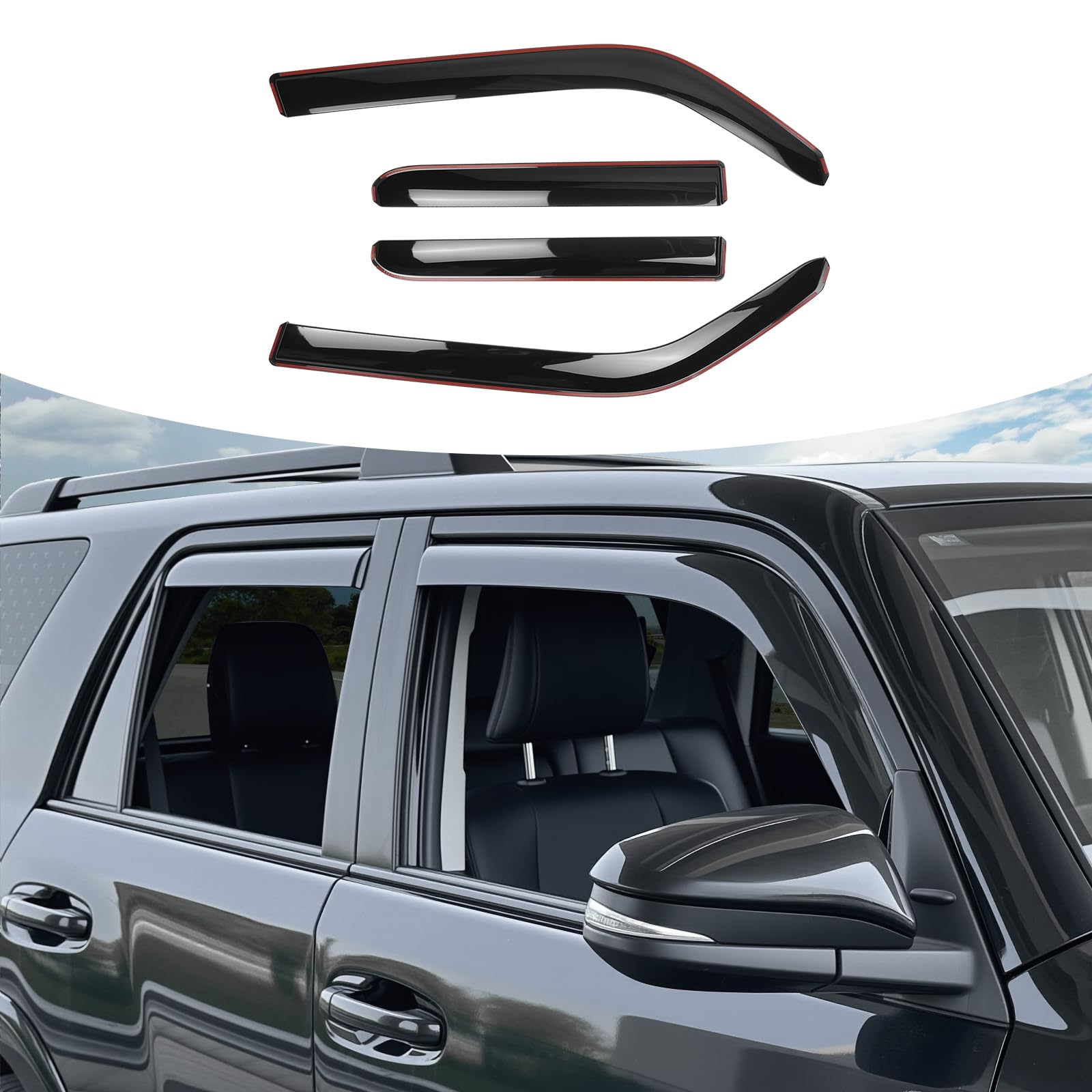 Photo 1 of ****HEAVILY USED/ SCRATCHED**** Qyebbk Window Visors Rain Guards for 2025 2026 Toyota 4Runner, Durable Side Window Vent Deflectors Wind Shades for 4 Runner Accessories Black 4 Pcs(Upgrade in-Channel)