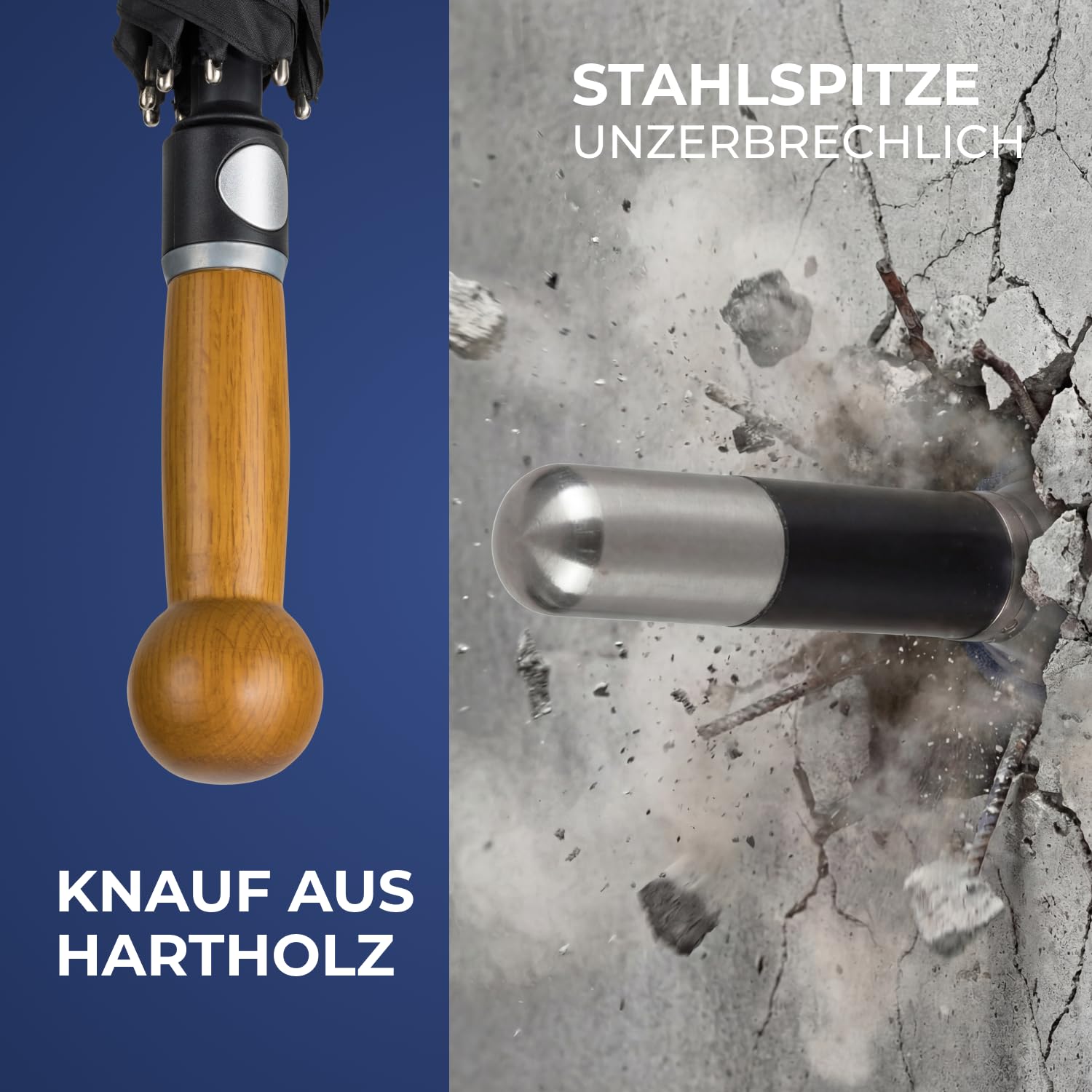 LOGAN & BARNES Regenschirm Selbstverteidigung Ø120cm mit Hartholzknauf und unzerbrechlicher Stahlspitze - Selbstverteidungsschirm mit automatischer Öffnung - Modell DETROIT