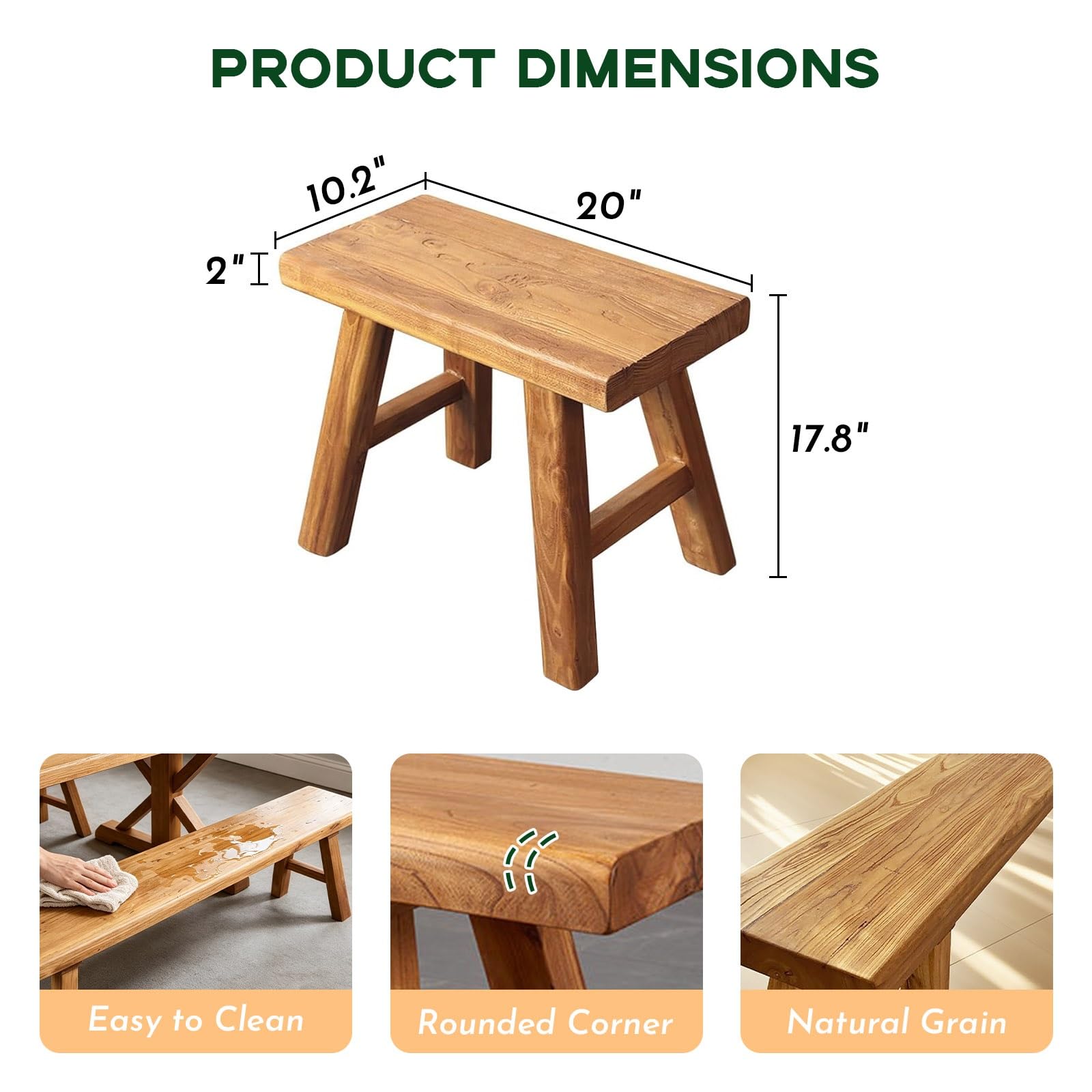 Narrow Entryway Bench Farmhouse Wood End of Bed Bench 20" 32" 39" 47" 55" 63" 71" 79" Sturdy Stable Skinny Long Benchs for Bedroom Hallway Dining Room Porch Easy to Assemble Natural Finish(20")