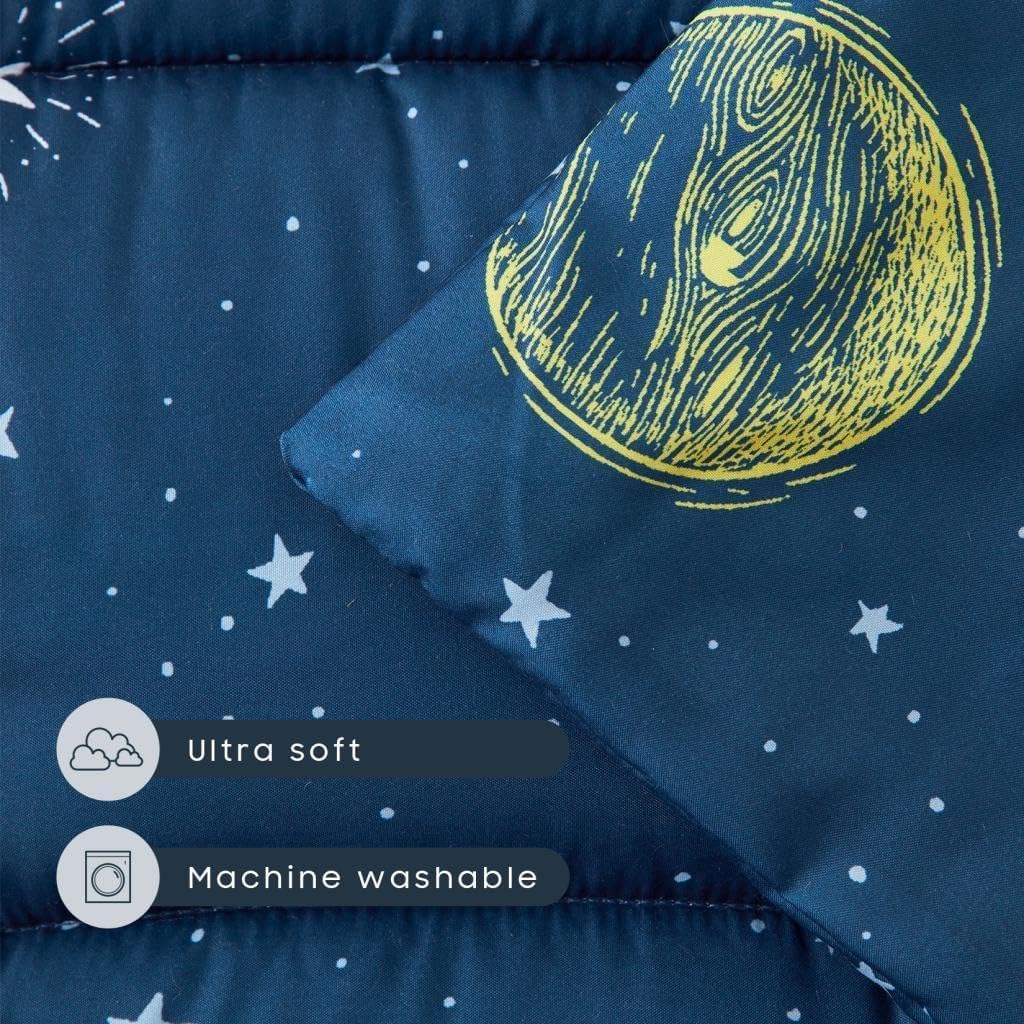 Wake In Cloud - Toddler Nap Mat with Pillow and Blanket, for Kids Boys Ages 3 Plus in Kindergarten Daycare Preschool, Roll Up Sleeping Bag, Spaces Planet Galaxy