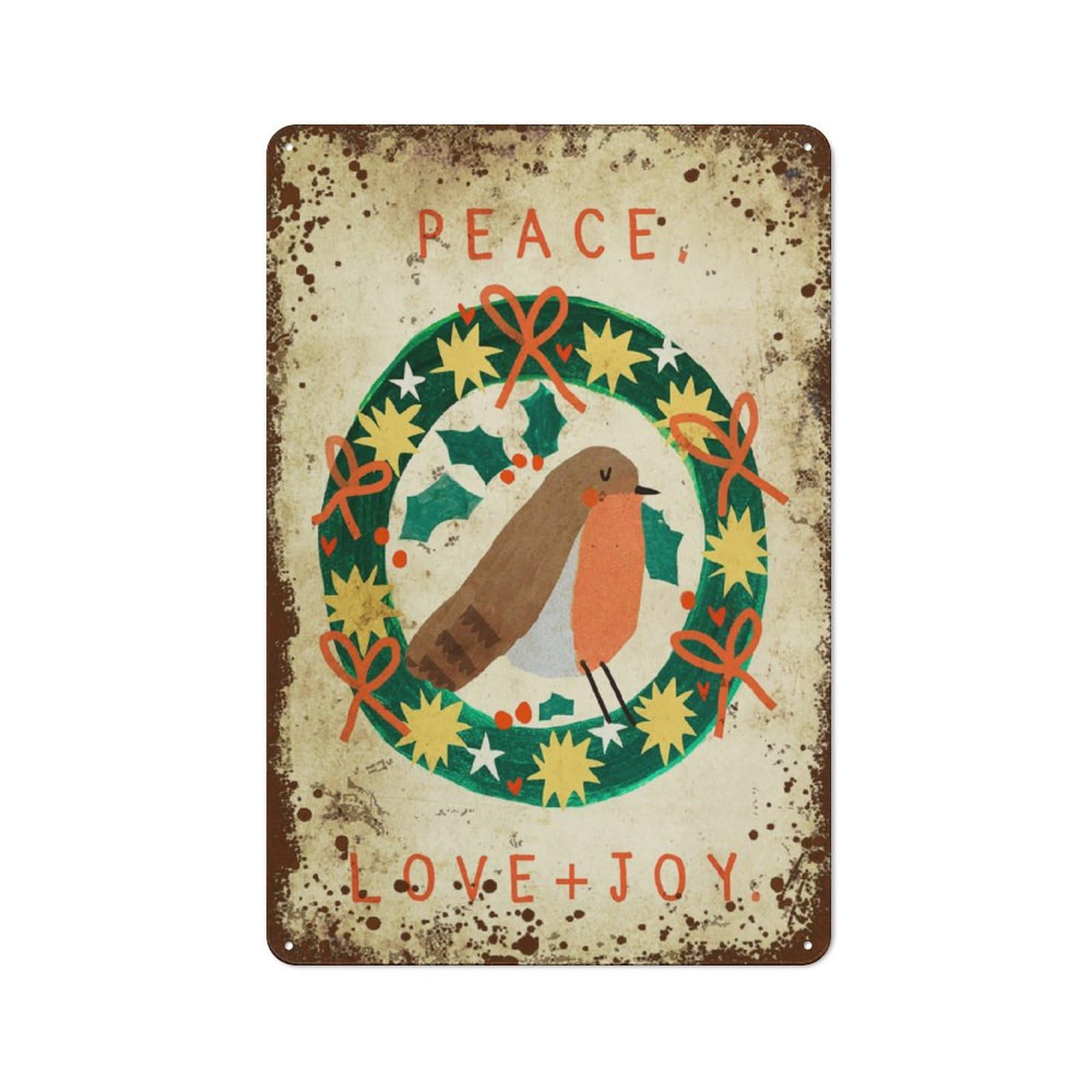 Kwqdozf Style-1 8X12 Inch Peace Love Joy Christmas, Robin Holly Wreath Christmas Merry Seas