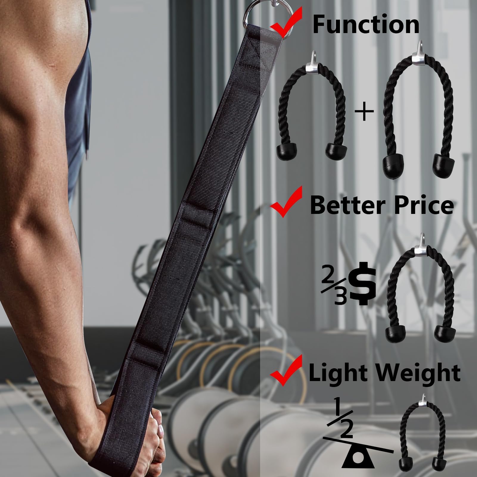 Corde Triceps Pour Musculation - Accessoire Fitness Câble De Traction Long Deux Tailles - Idéal Push-Downs Et Face Pulls à Domicile Ou En Salle