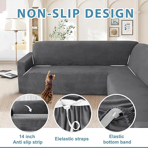 Miniatura 4 de HDCAXKJ Fundas para sofá modular esquinero de terciopelo elástico en forma de L, fundas modulares suaves y gruesas, juego de fundas modulares en