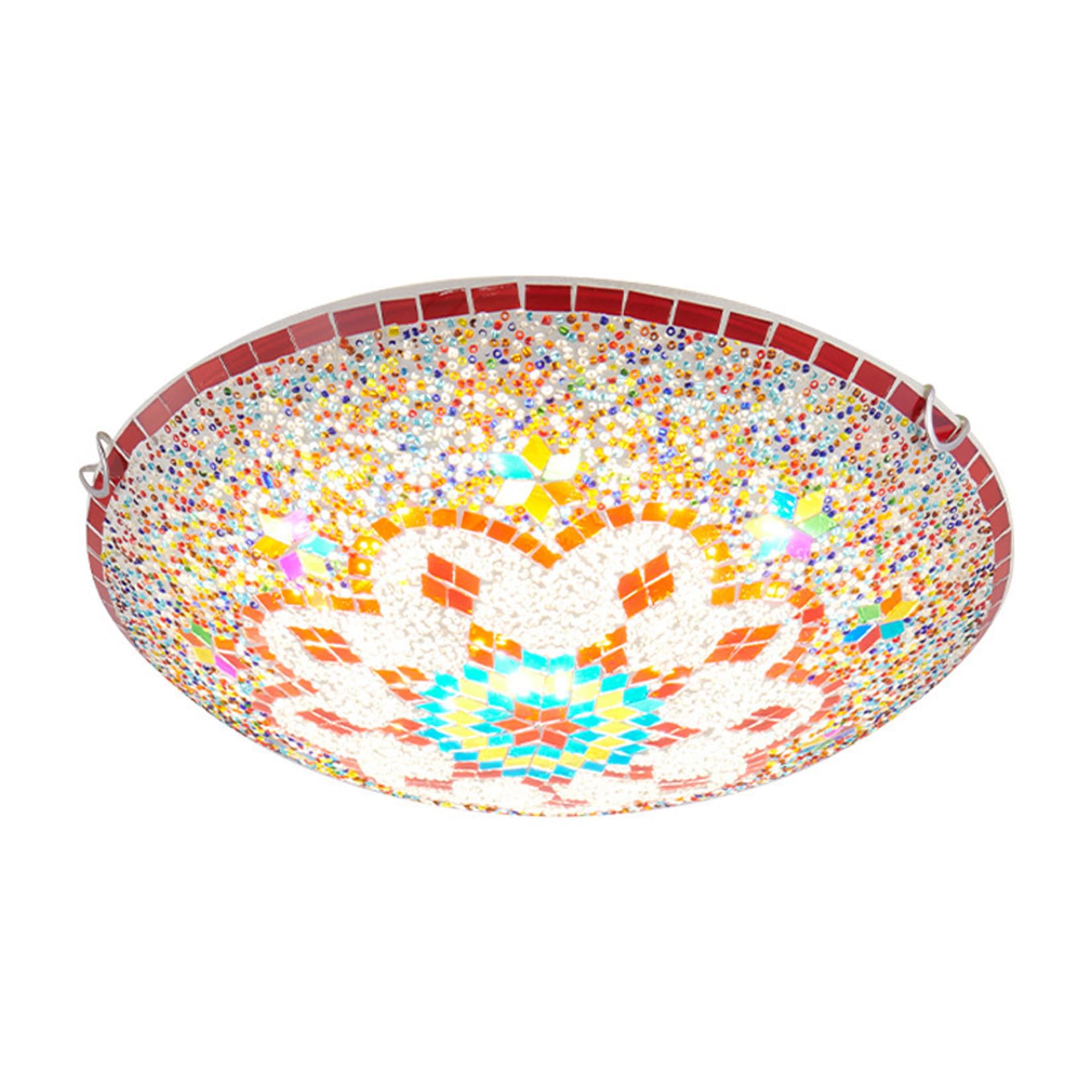 Yjmgrowing Turkish Mosaic Flush Mount LED Ceiling Light, Handcrafted Bohemian Stained Glass Ceiling Lamp Fixture for Bedroom, Hallway, Kitchen, Geometric Pattern, (12"/16"/20"),Warm Light,40cm