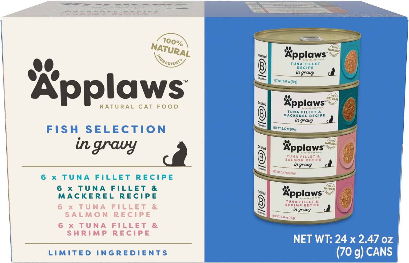 Applaws 4-Flavor Fish Variety in Gravy Wet Cat Food 24-Pack 2.47 oz Cans