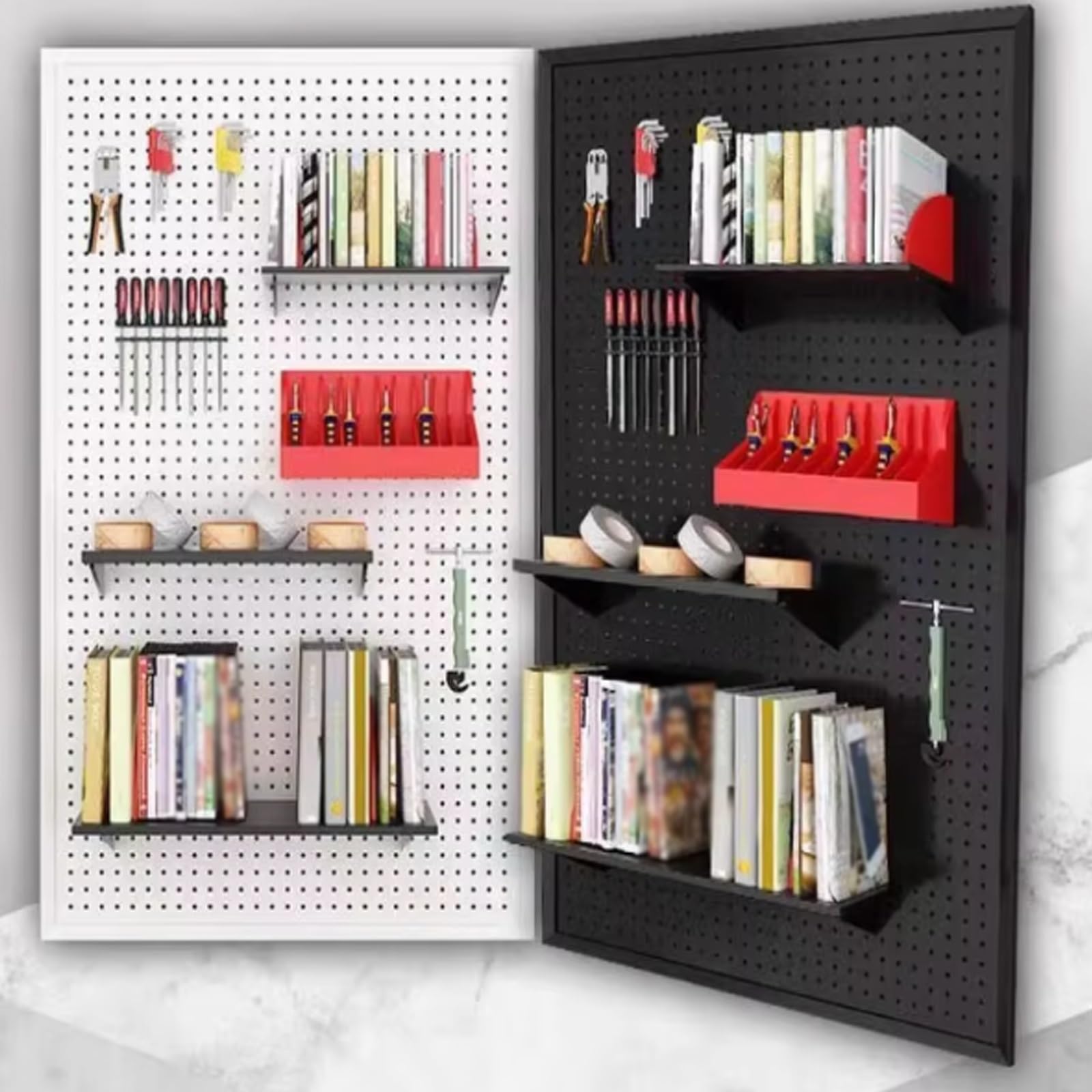 Pannello Forato Utensili organizzatore Parete Pannello Forato Metallo salvaspazio Magazzino Officina Stanza dei Mestieri portautensili Cucina(White,30x100cm)