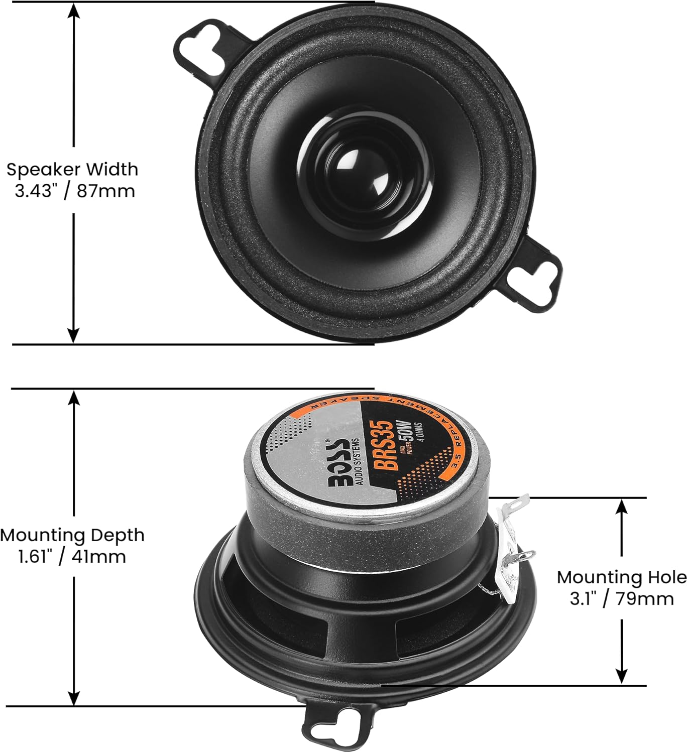 BOSS Audio Systems BRS35 3.5 Inch Replacement Car Door Speaker - 50 Watts Max, Sold Individually