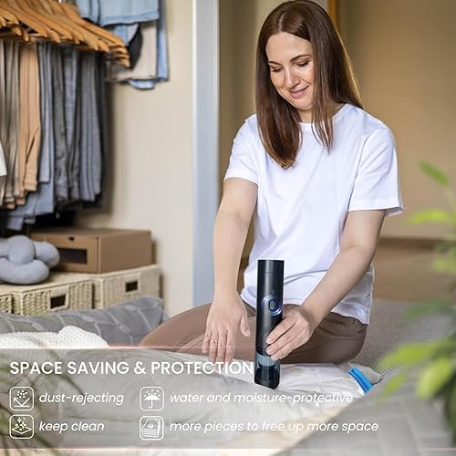 Miniatura 5 de 15 bolsas de sellado al vacío con aspiradora portátil (como bomba eléctrica) para ropa, bolsas de embalaje al vacío ahorradoras de espacio selladas