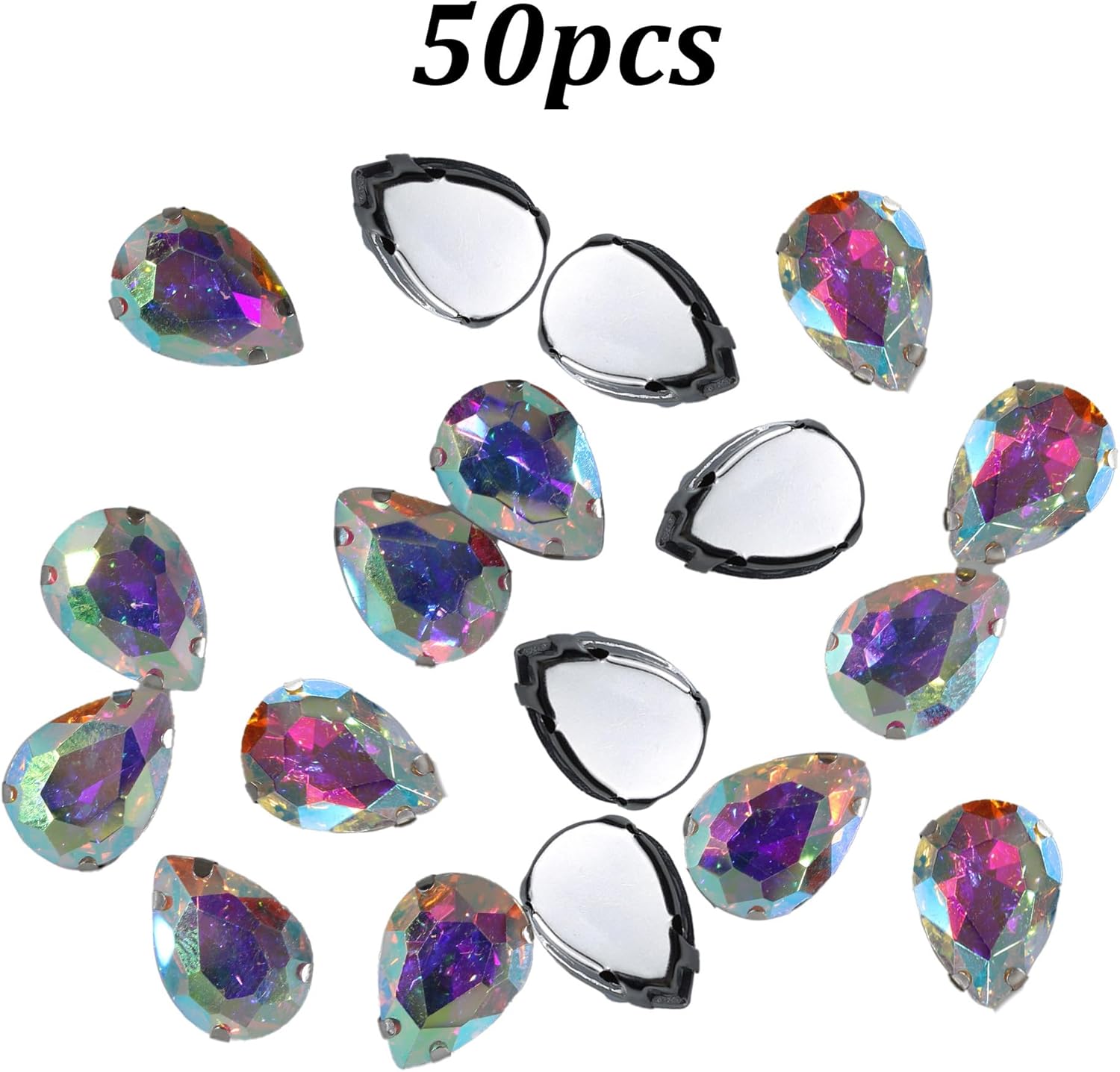 pson 50PCS Sew On Rhinestone Tear Drop Crystal, AB Color Large Rhinestones with Sewing Holes for Clothes DIY, Crafts, Garment, Shoes, Clothes (10 * 14mm) - Image 3
