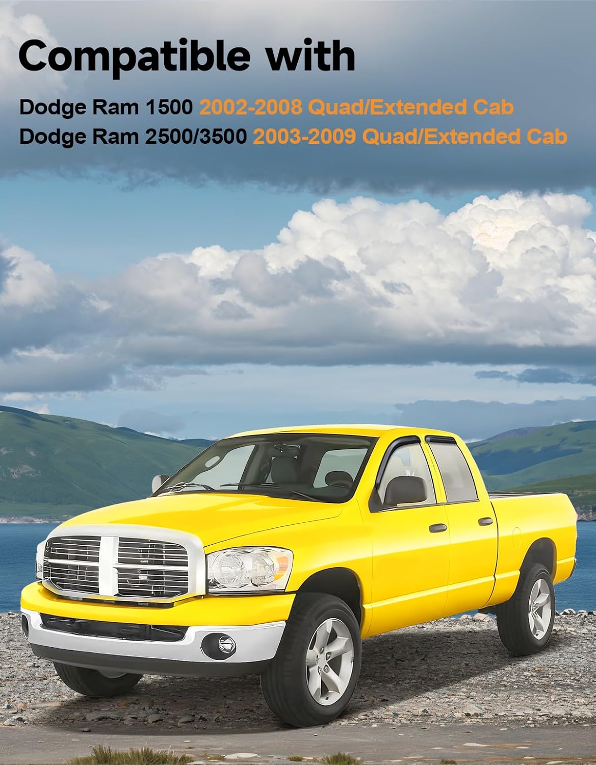 Extra-Thick Window Rain Guards Fit for Dodge Ram 1500 2002-2008 Quad Cab&Ram2500/3500 2003-2009 Extended Cab Rain Guards Truck Vent Shades Tape-on Window Deflectors Vent Visors